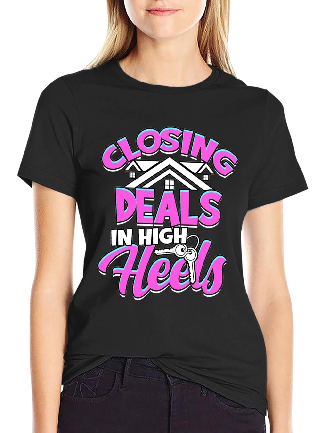 Black Closing Deals T-Shirt - High Heels Realtor Tee view 2
