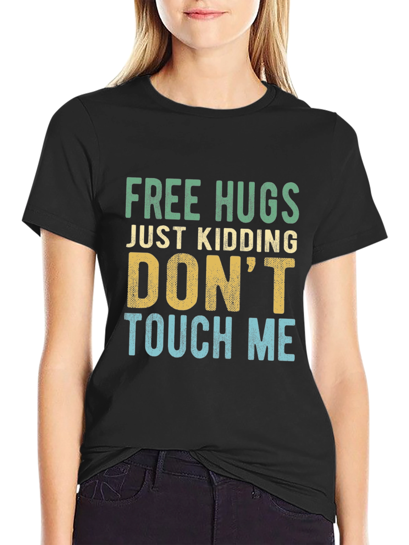 Black Funny Introvert Tee: Free Hugs, Just Kidding! view 2