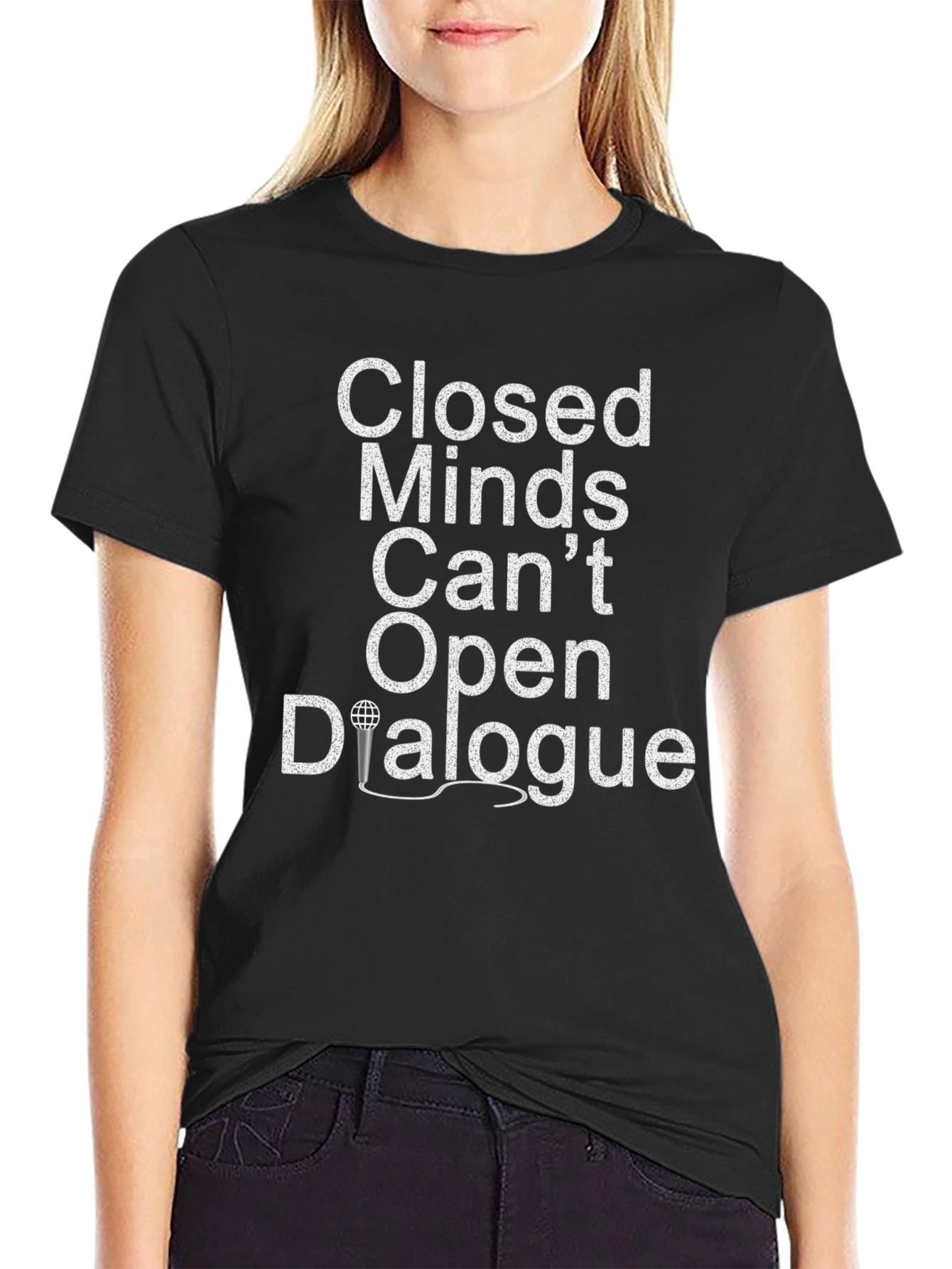 Black Closed Minds Open Dialogue Graphic Tee view 2