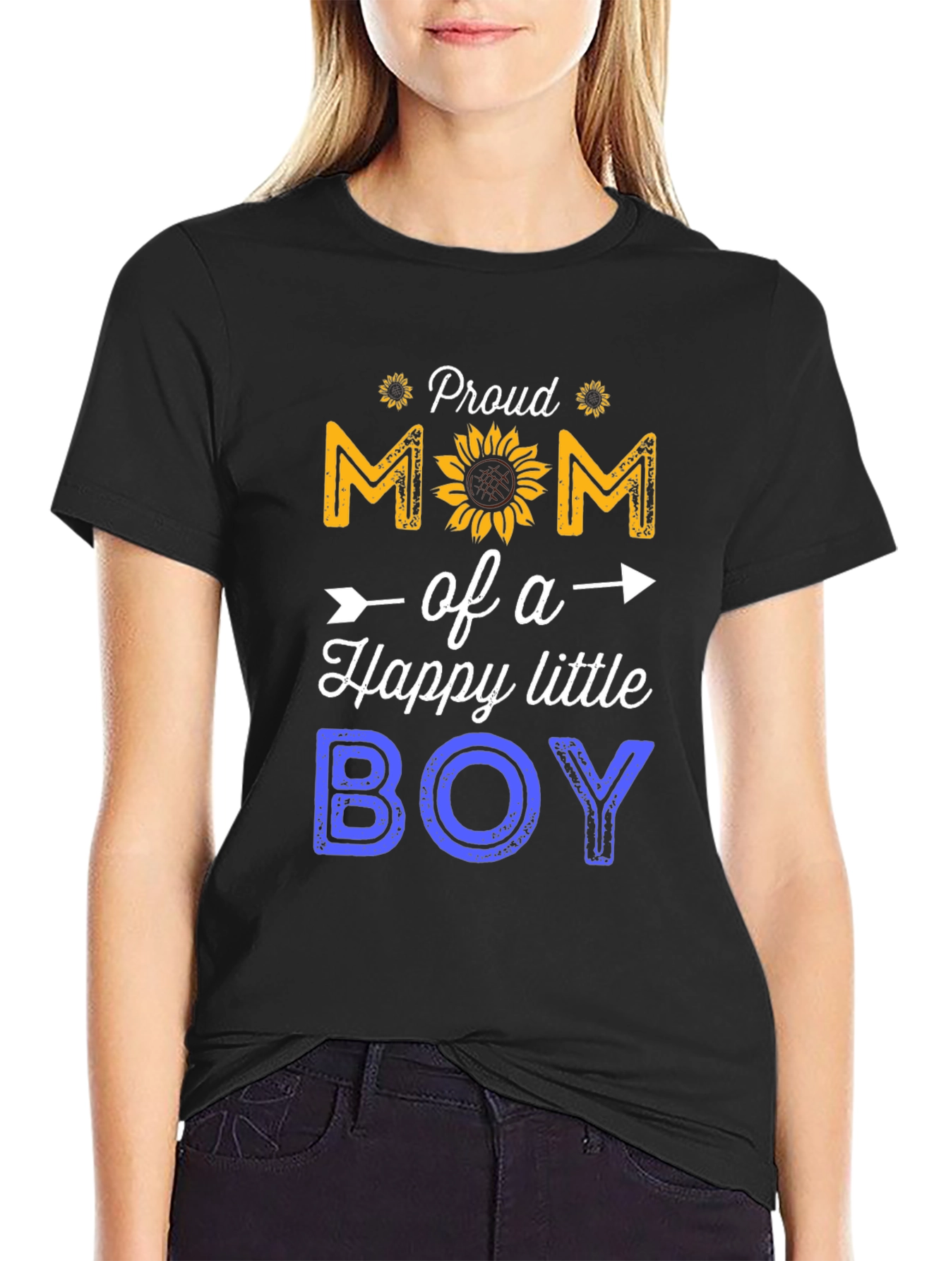 Black Proud Mom of a Happy Little Boy T-Shirt view 2