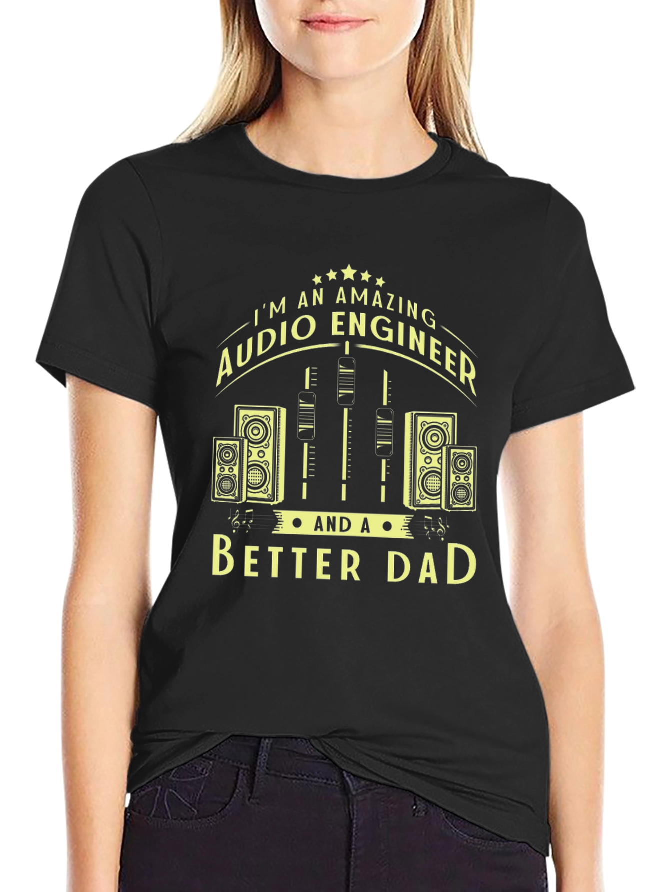Black Amazing Audio Engineer & Better Dad Graphic T-Shirt view 2