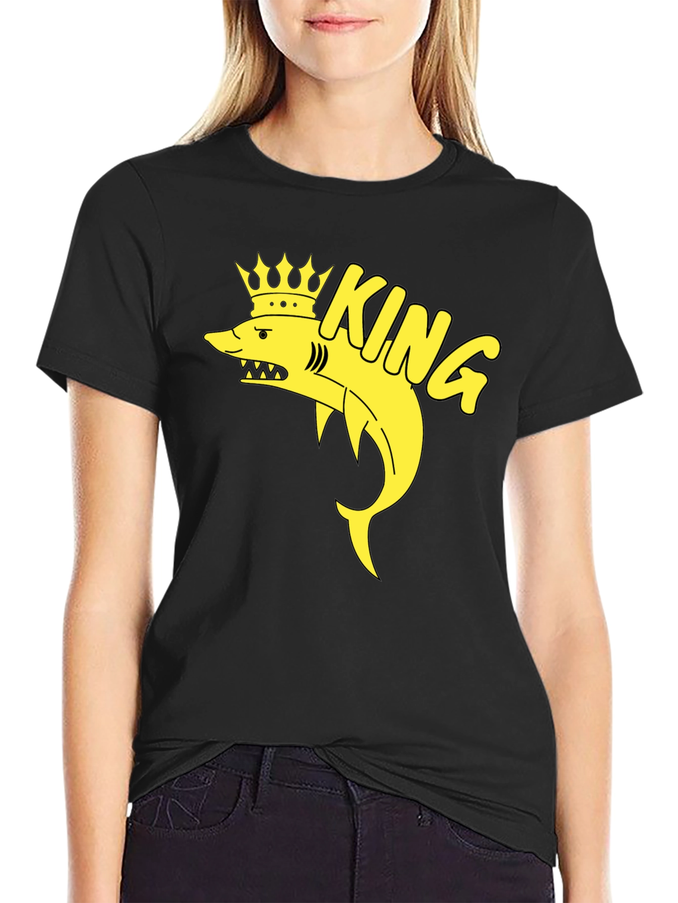 Black King Shark T-Shirt - Black Cotton Graphic Tee view 2