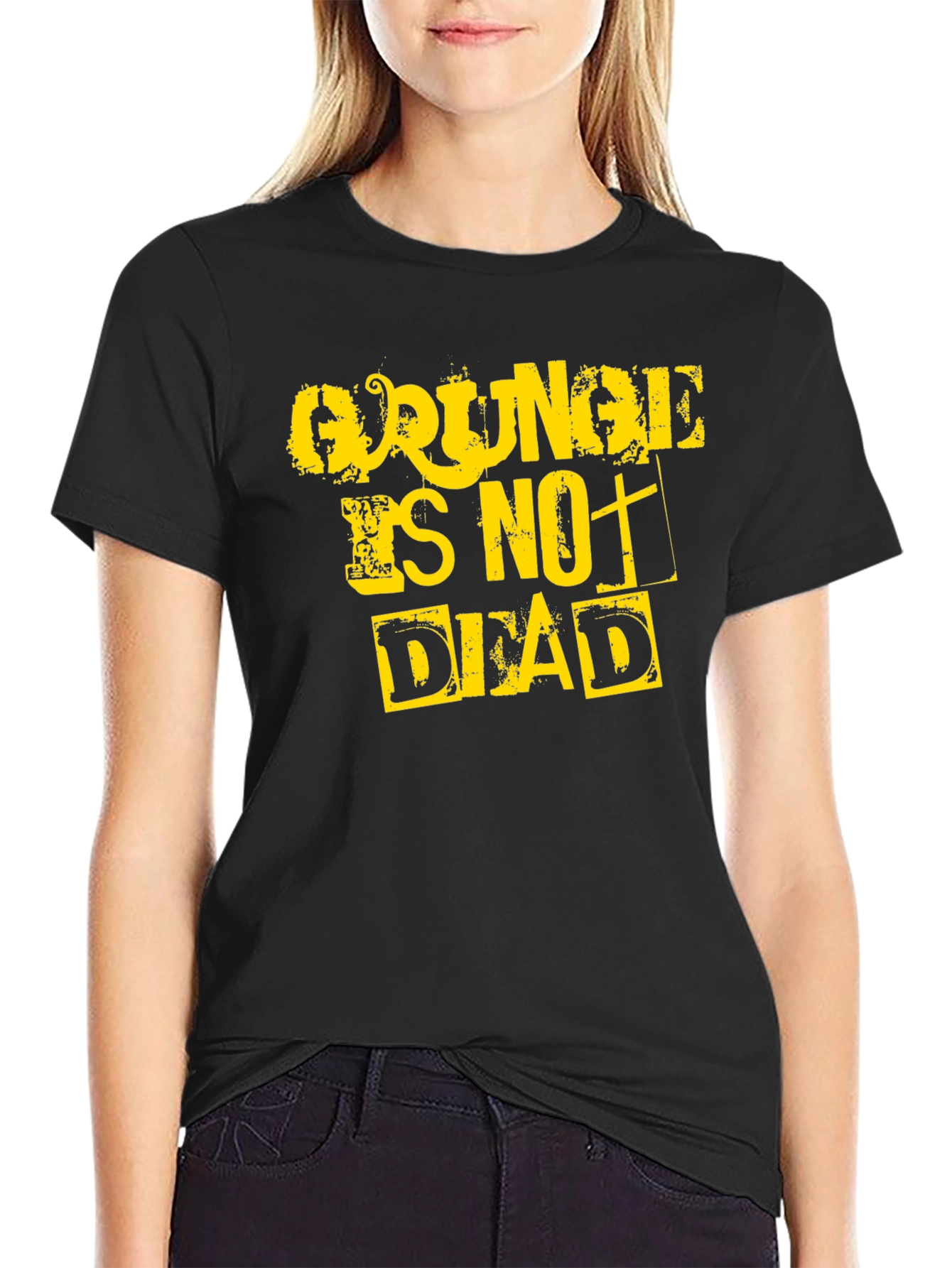 Black Grunge Is Not Dead Graphic Tee - Black Cotton T-Shirt view 2