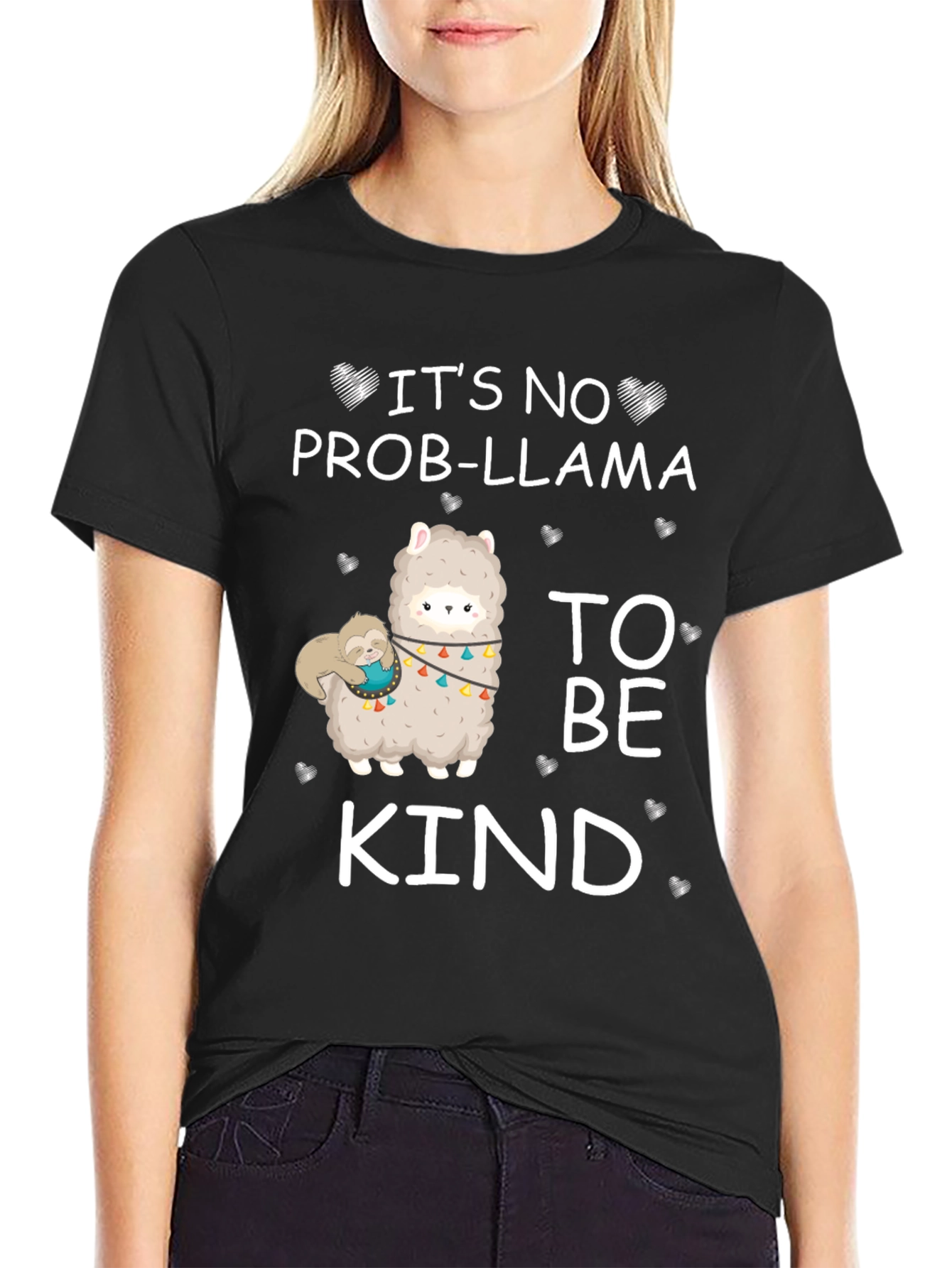 Black It's No Prob-Llama To Be Kind Graphic T-Shirt view 2