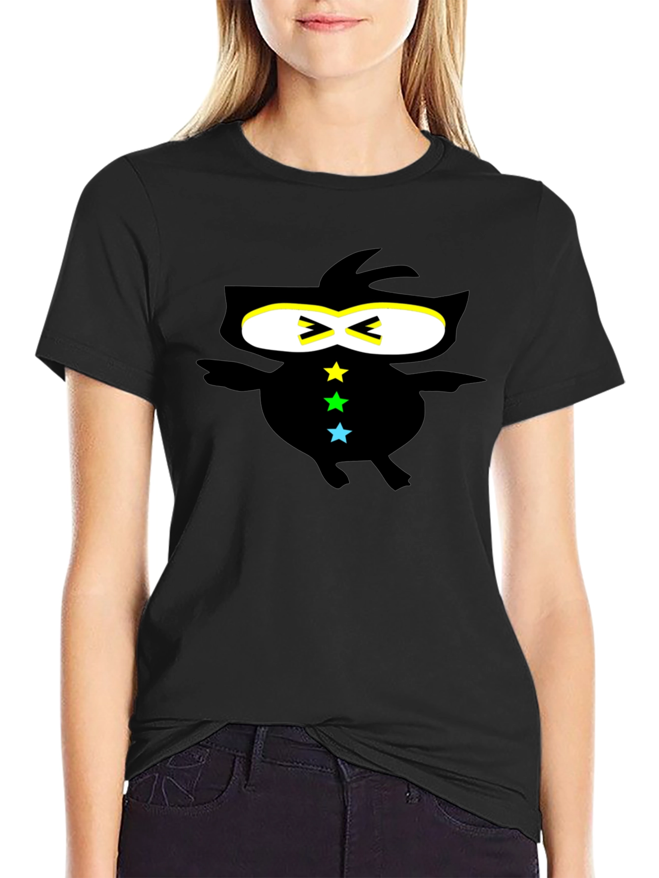 Black Cool Ninja-Style Graphic Black T-Shirt view 2