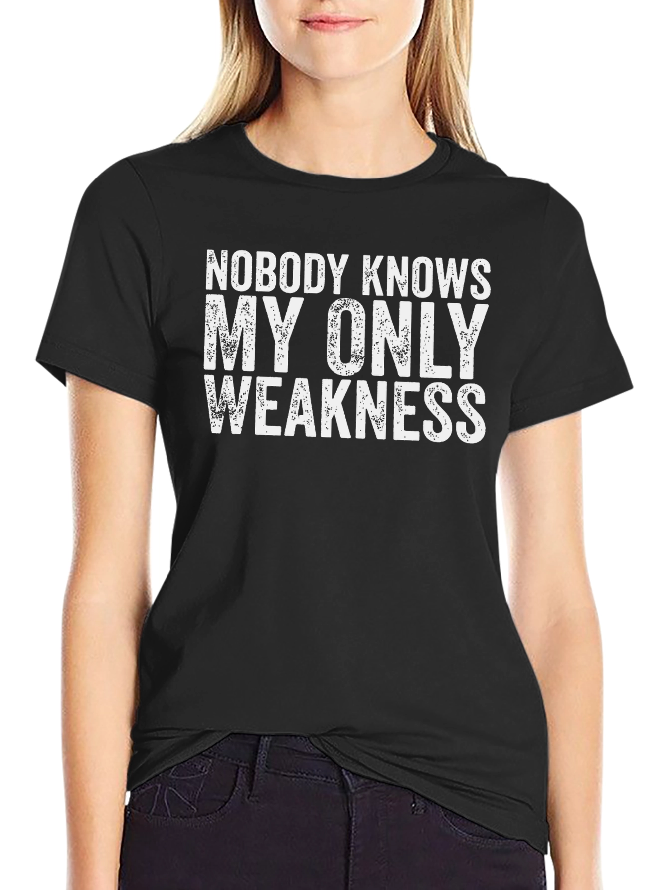 Black Nobody Knows My Only Weakness Graphic T-Shirt view 2