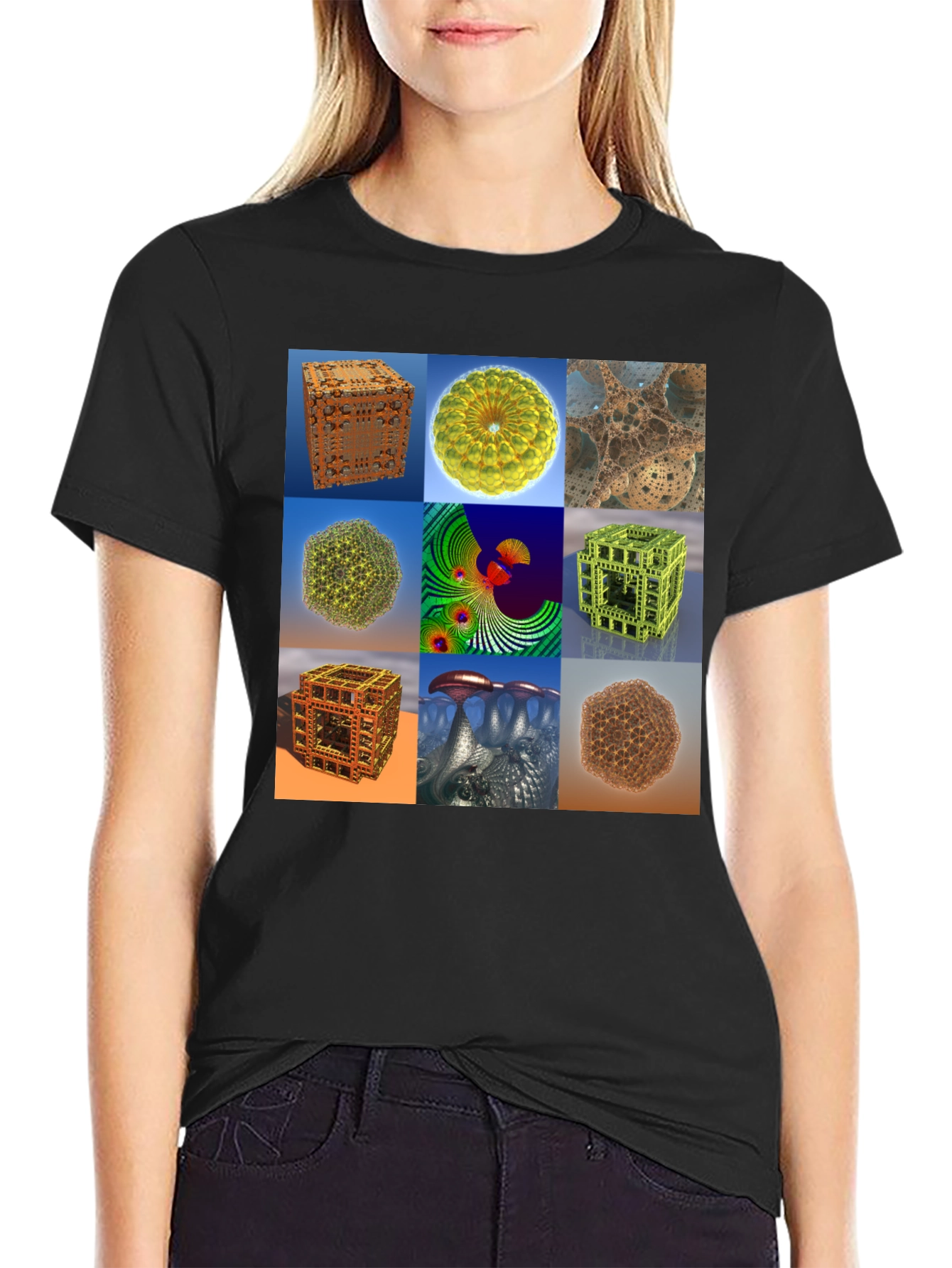 Black Fractal Art Print Tee - Unique Design T-Shirt view 2