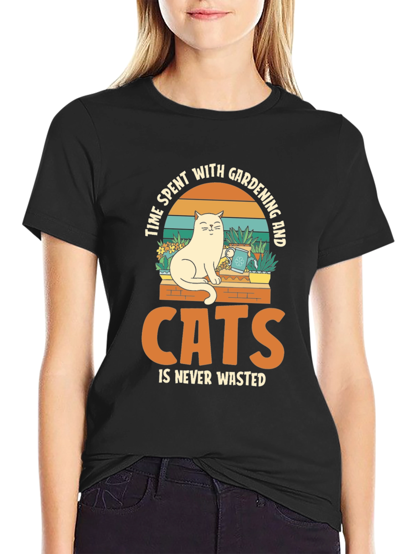 Black Cat & Gardening T-Shirt: Time Well Spent view 2