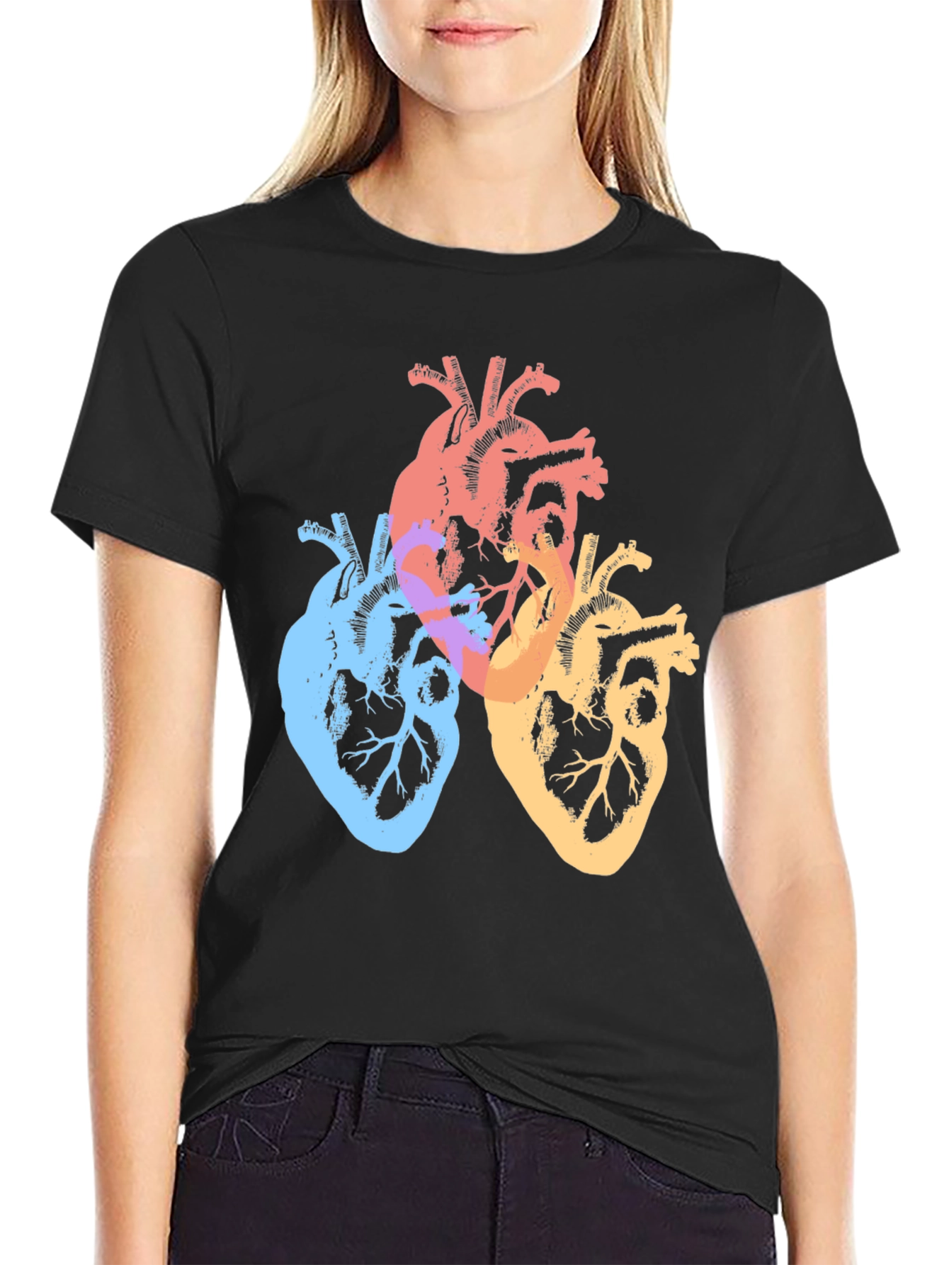 Black Colorful Anatomical Hearts Graphic Tee - Black view 2