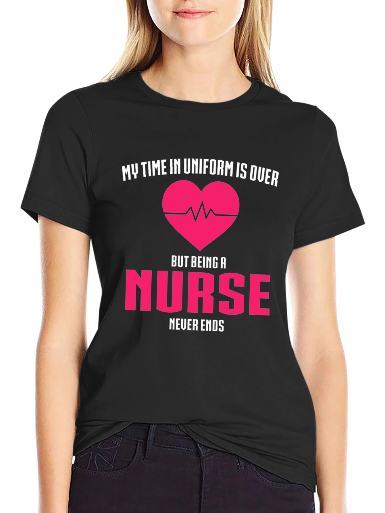 Black Retired Nurse T-Shirt - My Time in Uniform is Over view 2