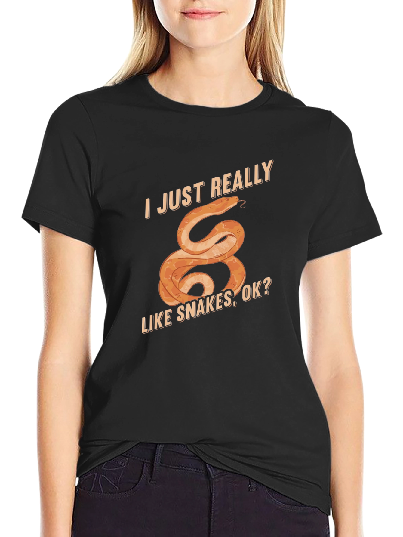 Black I Just Really Like Snakes T-Shirt, Fun Graphic Tee view 2