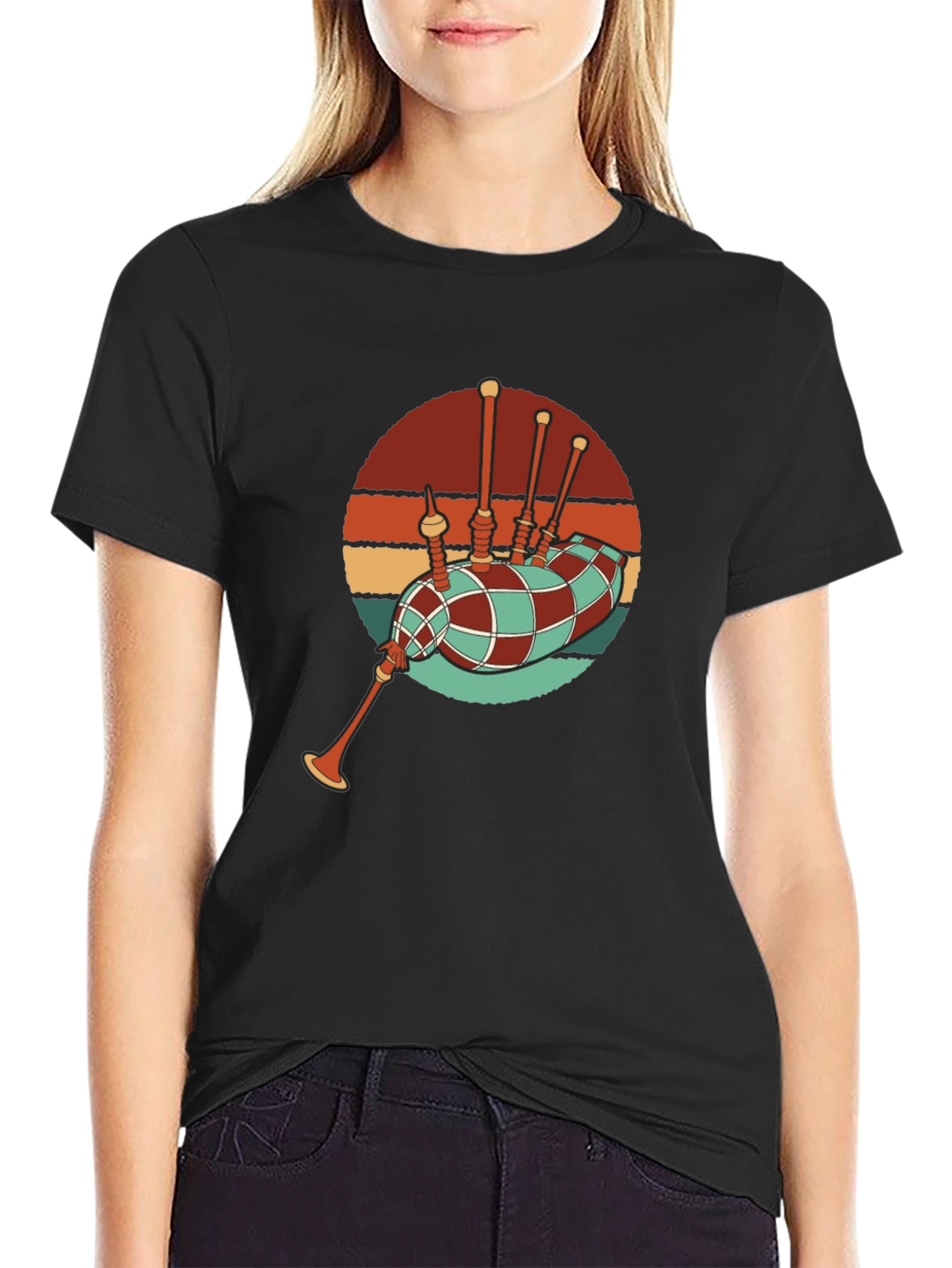 Black Retro Bagpipe Graphic T-Shirt - Black view 2