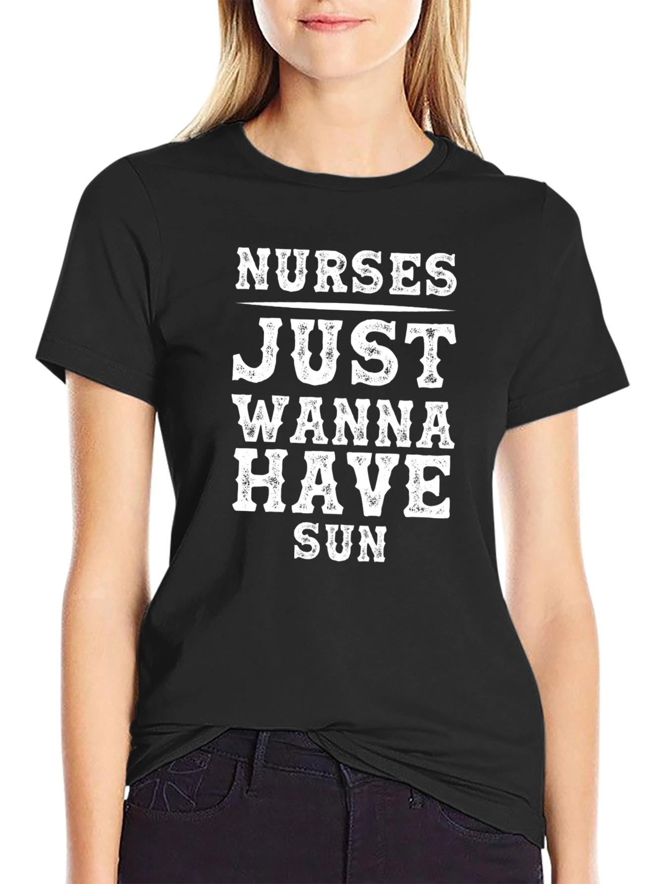Black Nurses Just Wanna Have Sun Black T-Shirt view 2