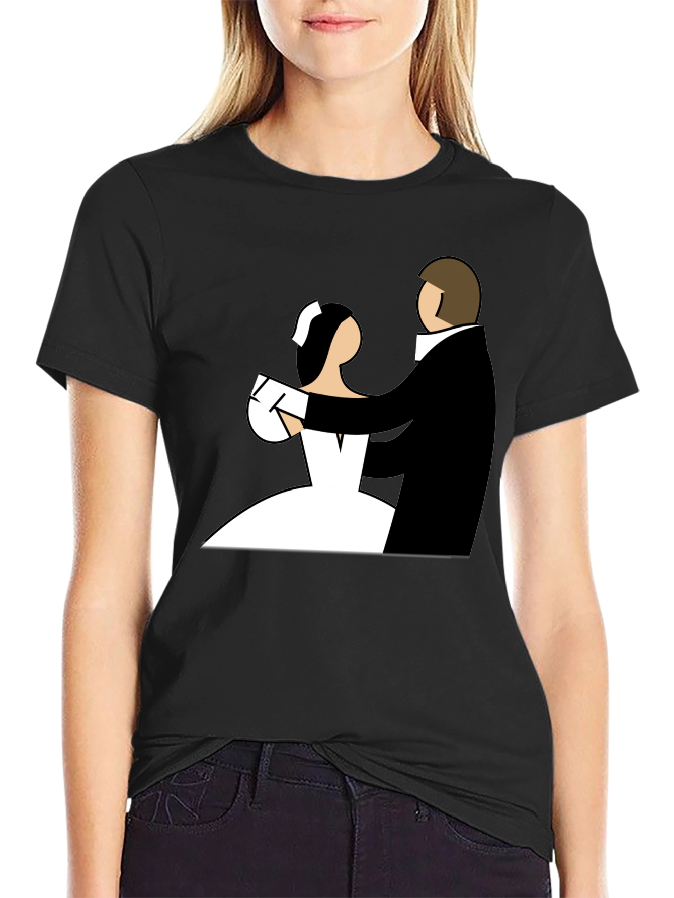 Black Wedding Dance Graphic Tee - Black Cotton T-Shirt view 2