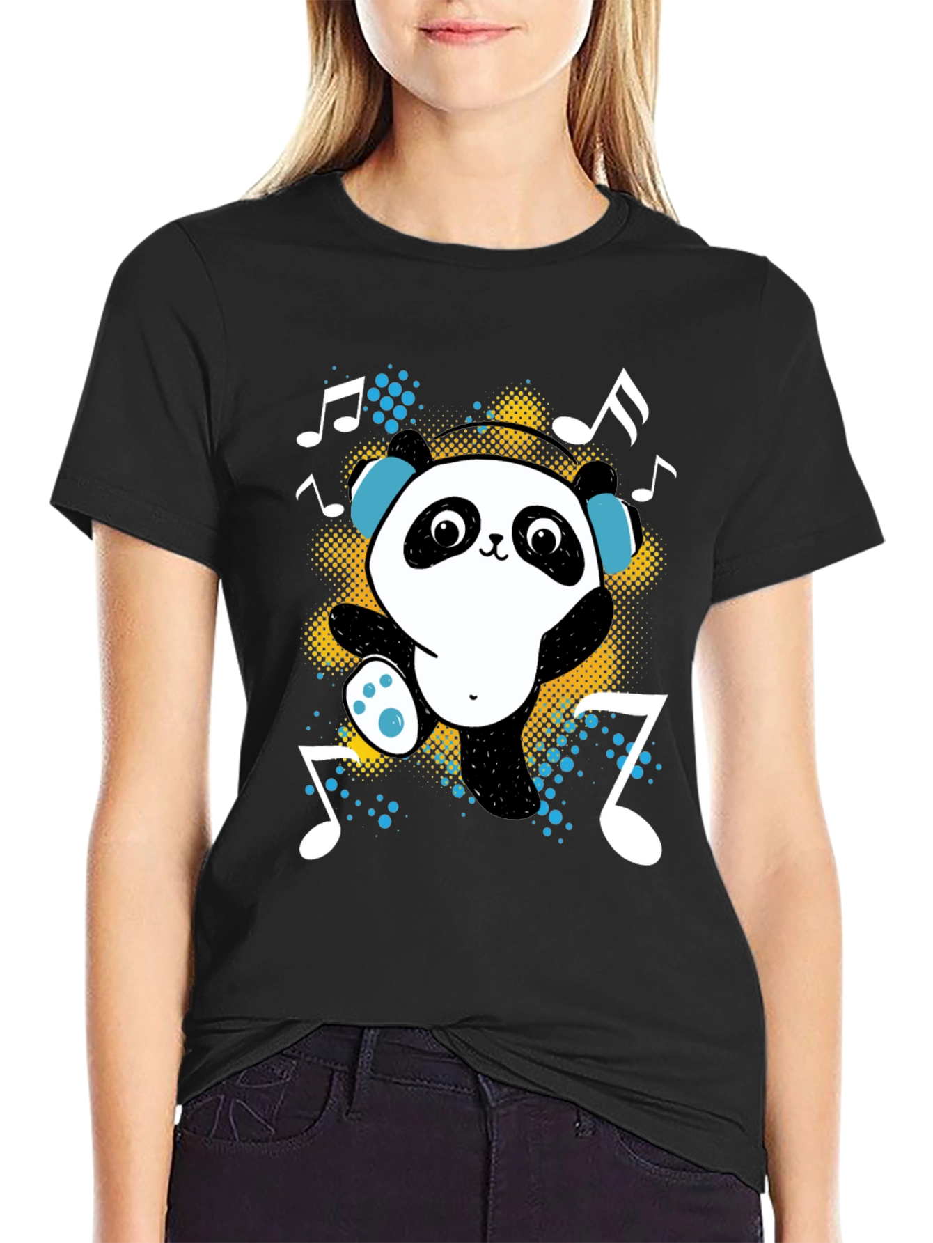 Black Dancing Panda Graphic Tee - Black Cotton T-Shirt view 2