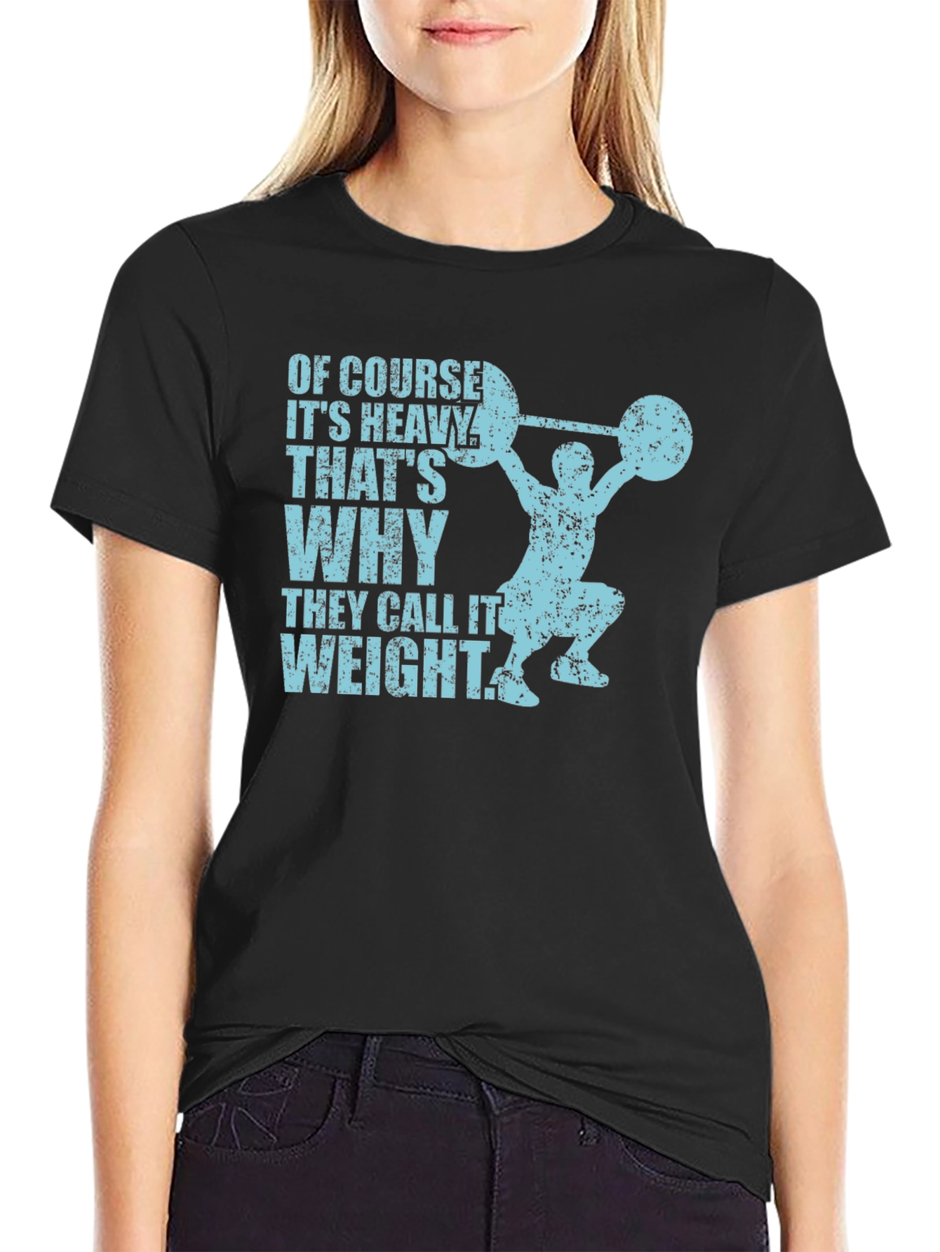 Black Funny Weightlifting T-Shirt: "Of Course It's Heavy" view 2
