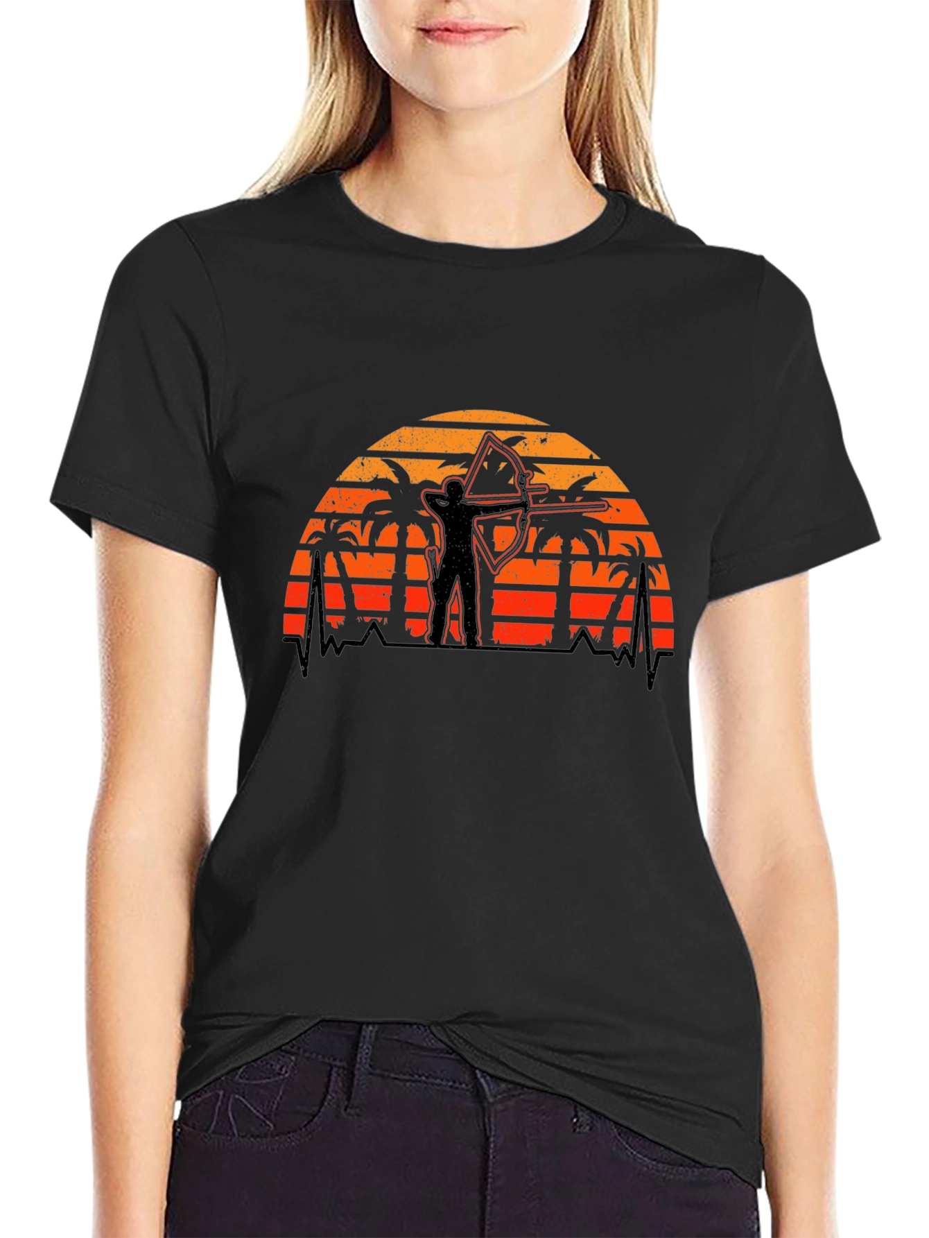 Black Archer Sunset Graphic Tee - Tropical Archery Shirt view 2