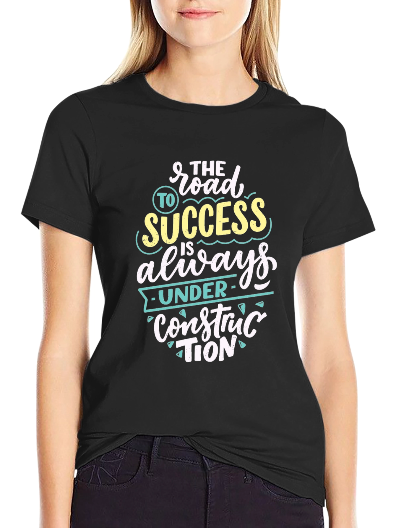 Black Road to Success Graphic Tee - Motivational T-Shirt view 2