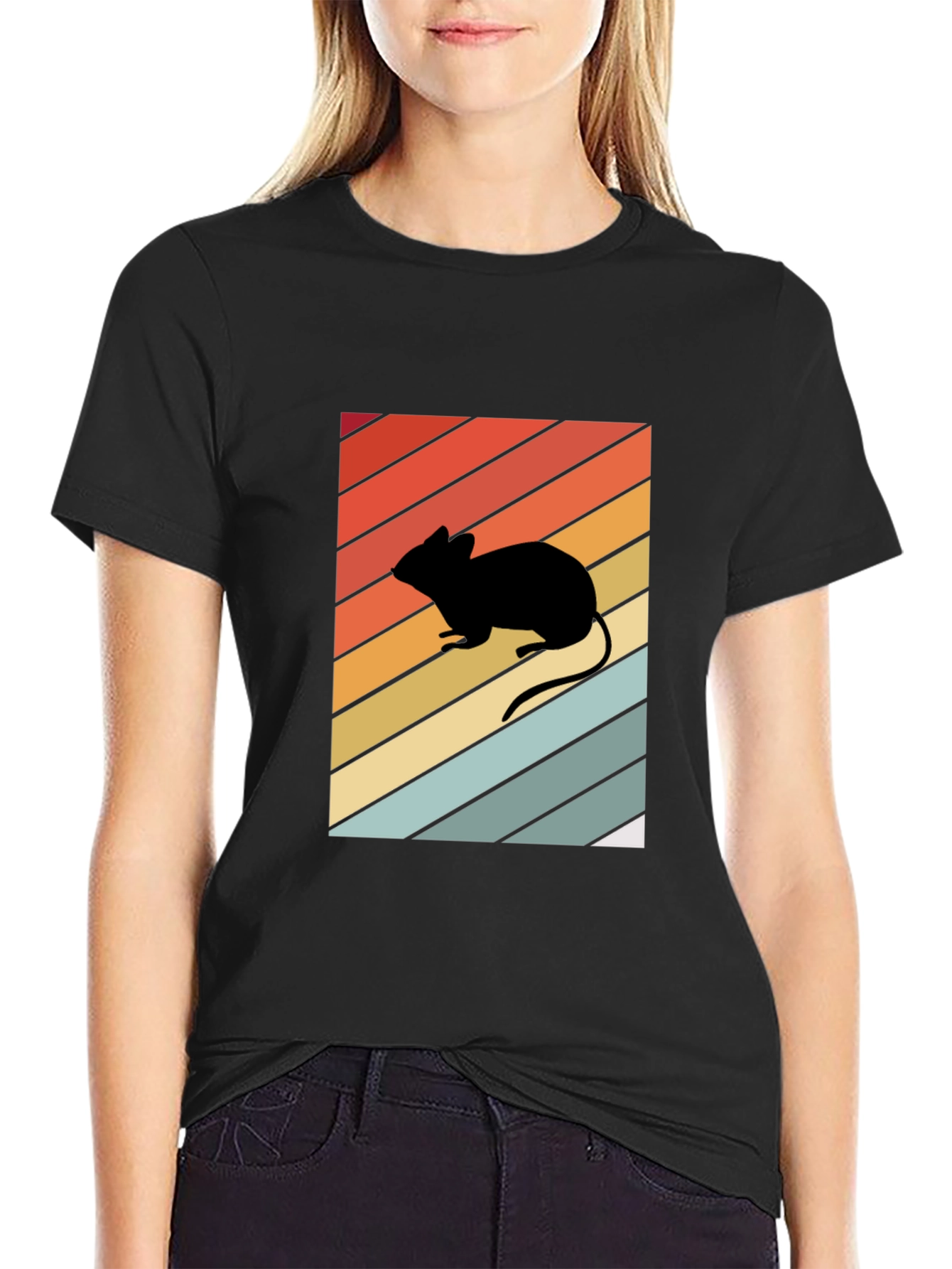 Black Retro Mouse Silhouette Graphic T-Shirt view 2