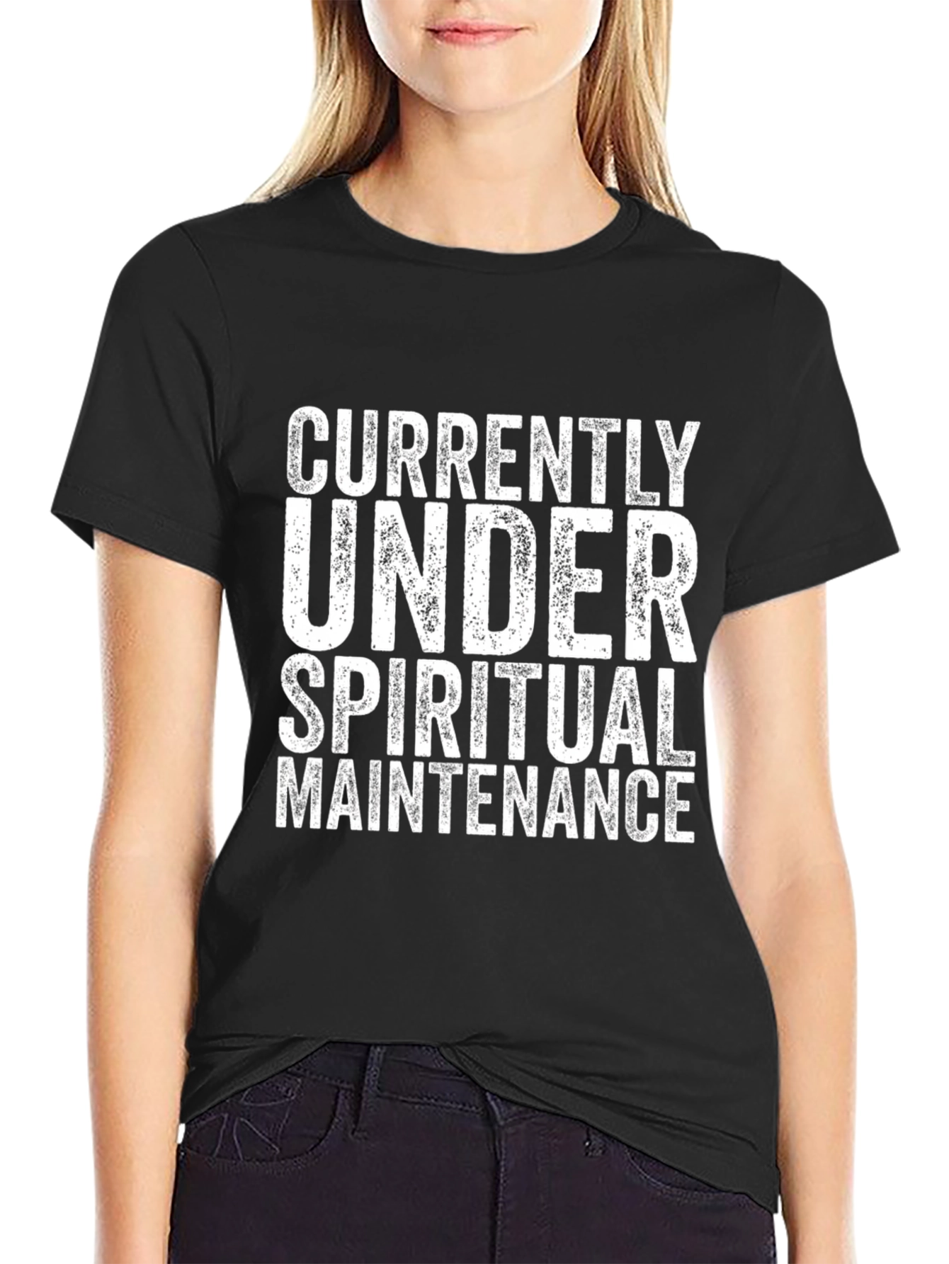 Black Spiritual Maintenance T-Shirt - Black Cotton Tee view 2