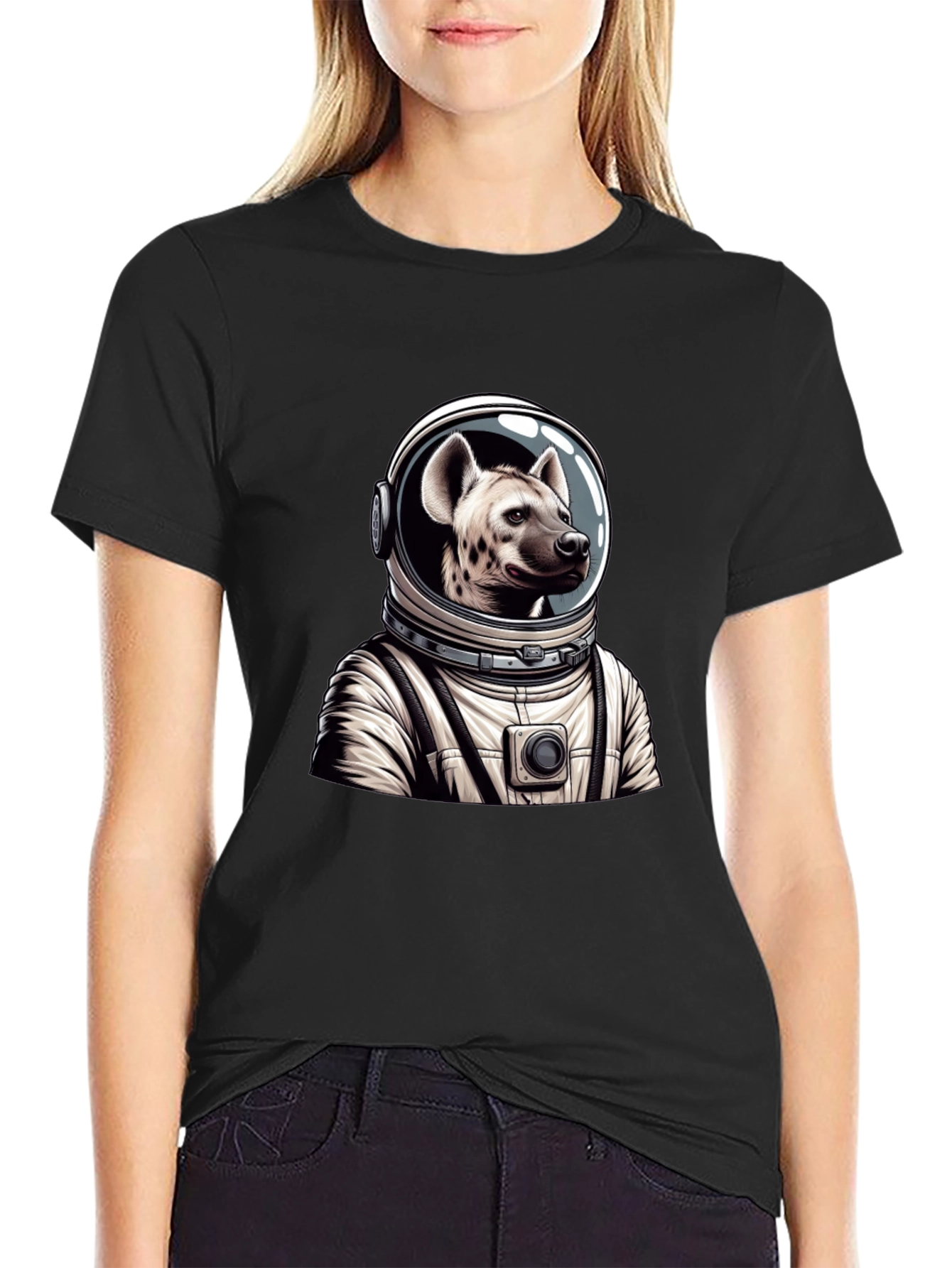 Black Hyena Astronaut Black T-Shirt view 2