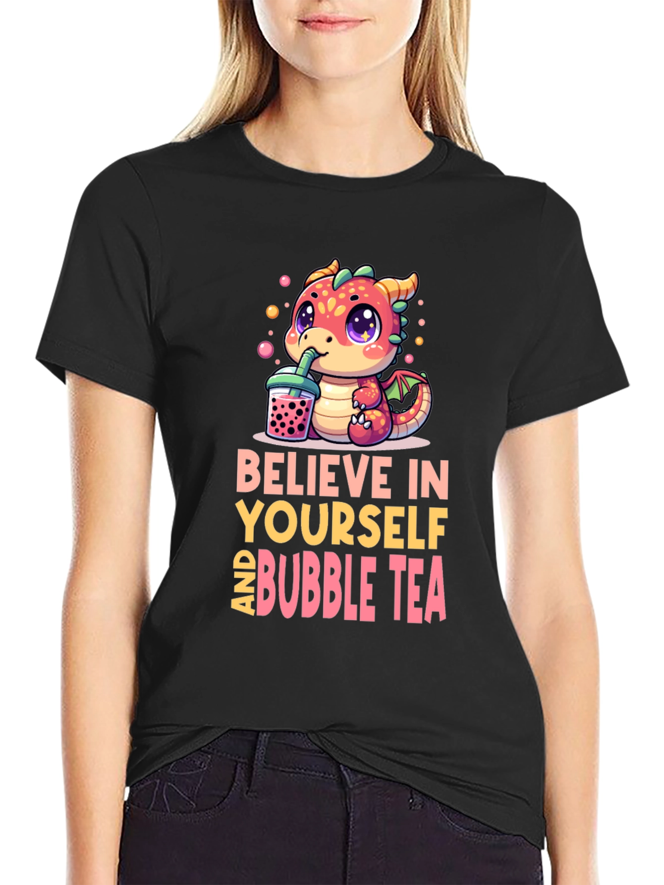 Black Believe In Yourself & Bubble Tea T-Shirt view 2