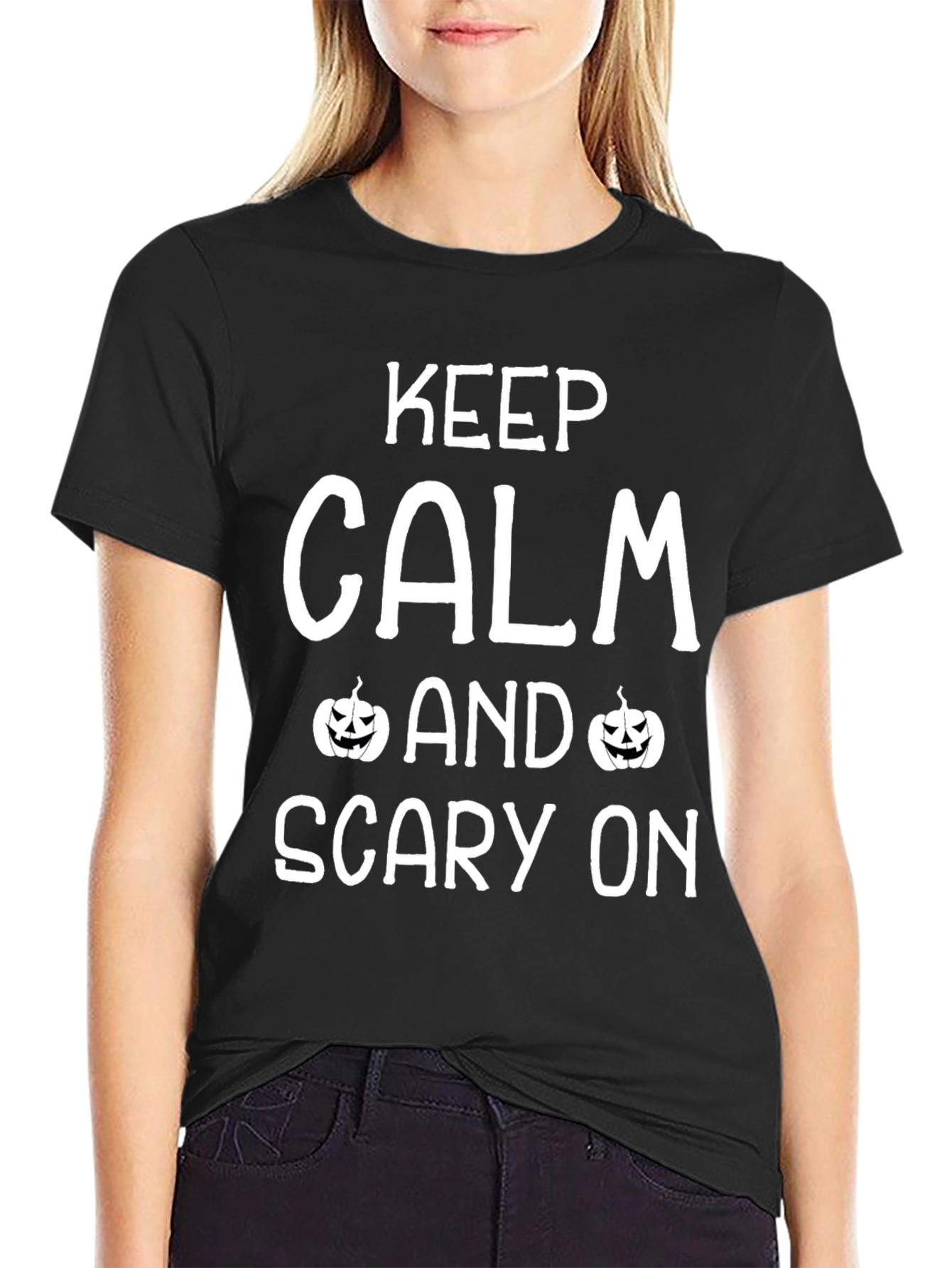 Black Keep Calm Scary On Halloween T-Shirt view 2