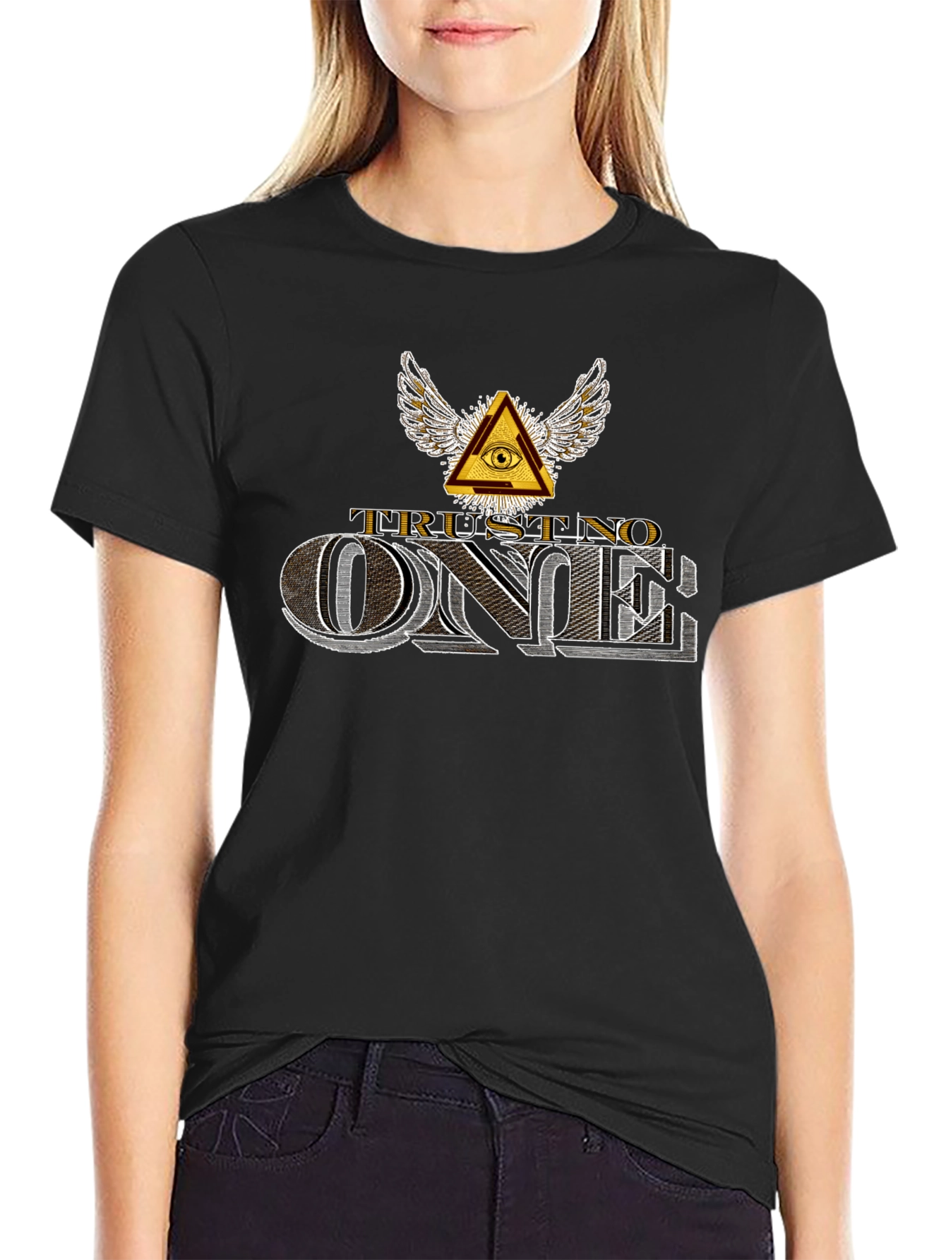 Black Trust No One Graphic T-Shirt view 2