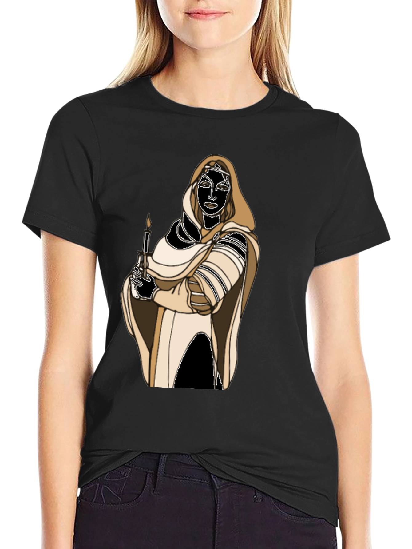 Black Hooded Figure Candle Graphic Tee view 2