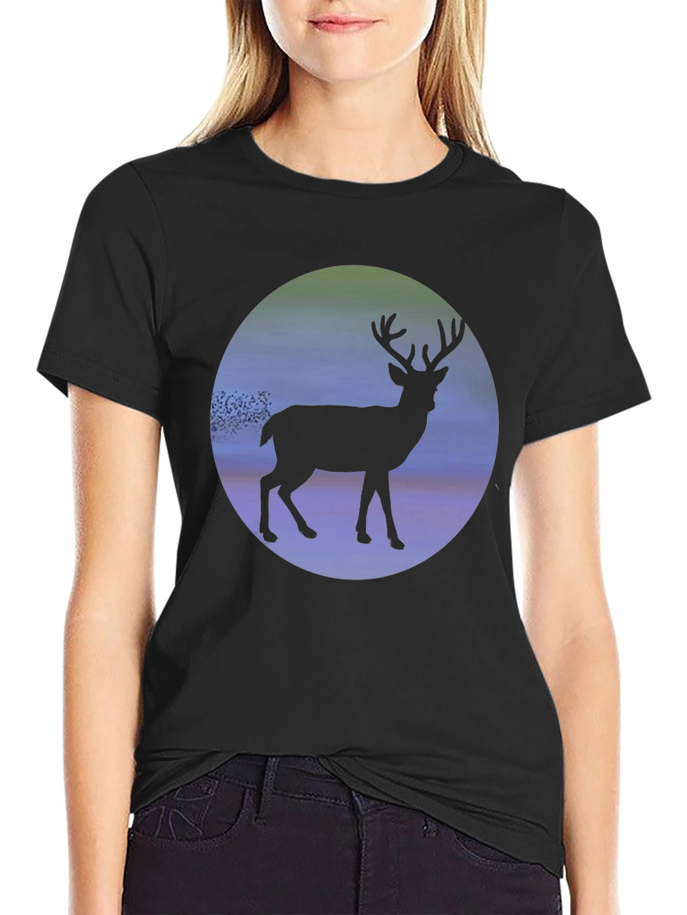 Black Deer Silhouette Graphic Tee - Men's Black T-Shirt view 2
