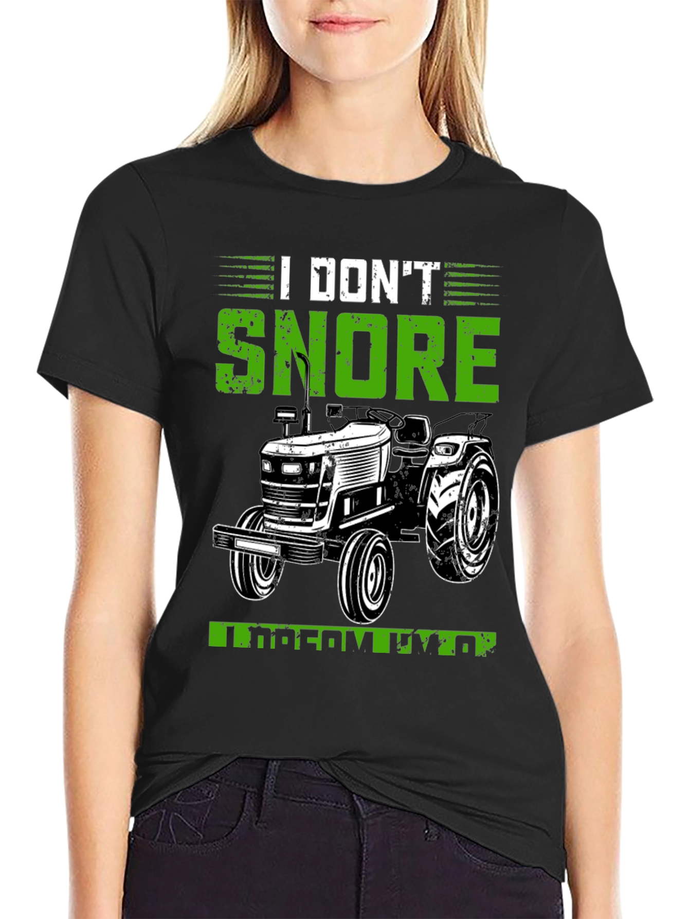 Black I Don't Snore I Dream Tractor Black Graphic Tee view 2