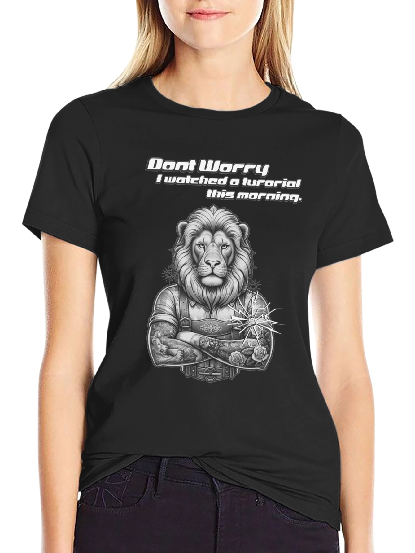 Lion Tutorial Graphic T-Shirt - Black Crew Neck - 2