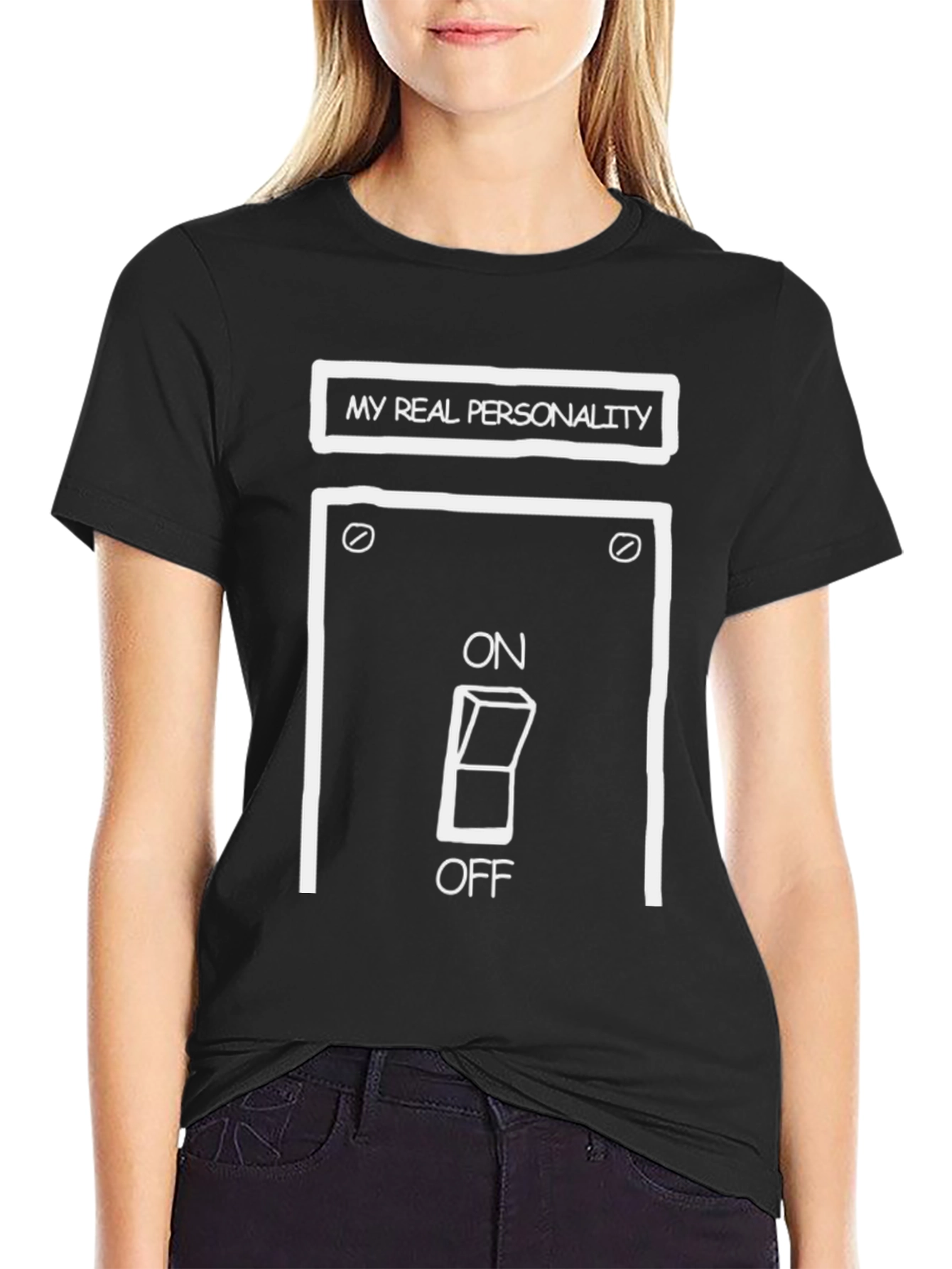 Black My Real Personality T-Shirt - On/Off Switch Graphic view 2