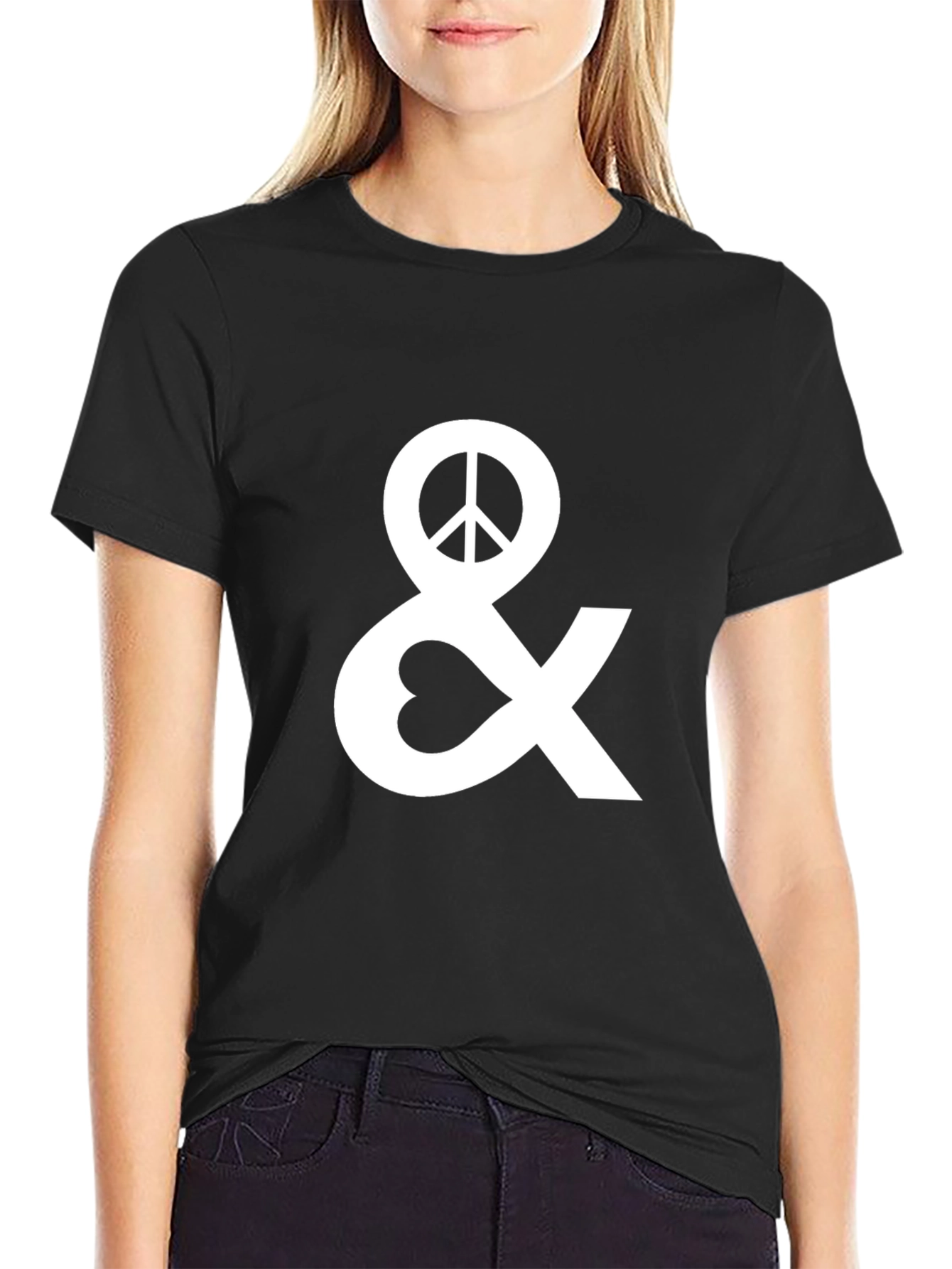 Black Peace & Love Graphic T-Shirt - Stylish & Comfortable view 2