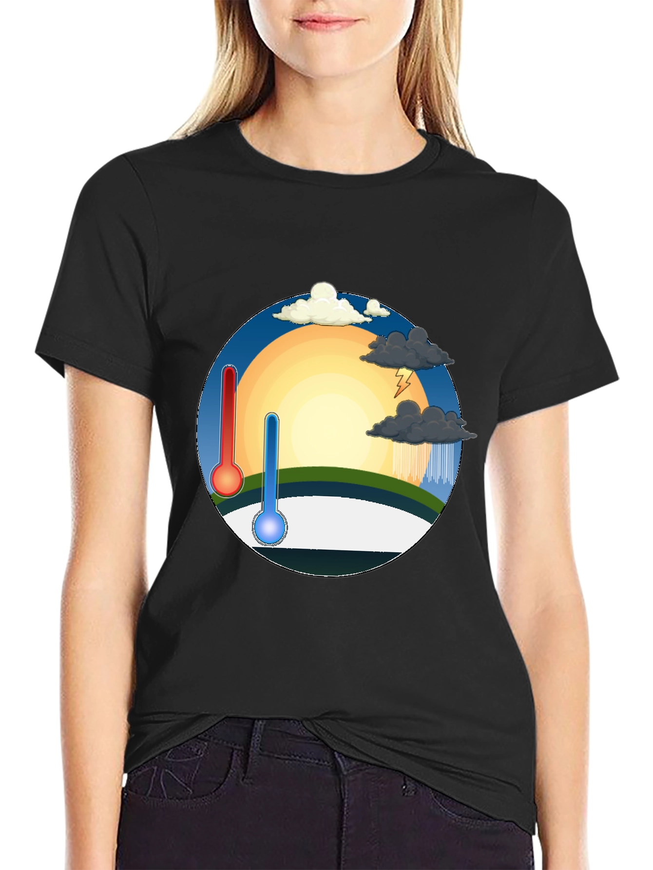 Black Climate Change T-Shirt - Hot & Cold Weather Tee view 2
