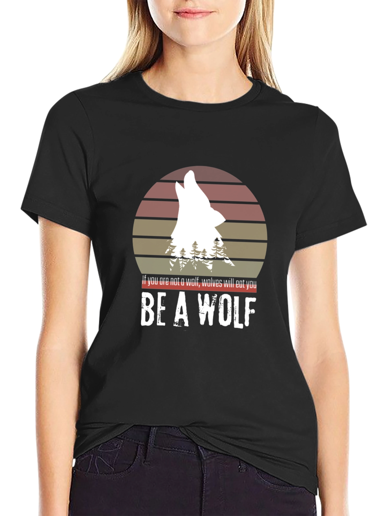 Black Be a Wolf T-Shirt - Motivational Graphic Tee view 2