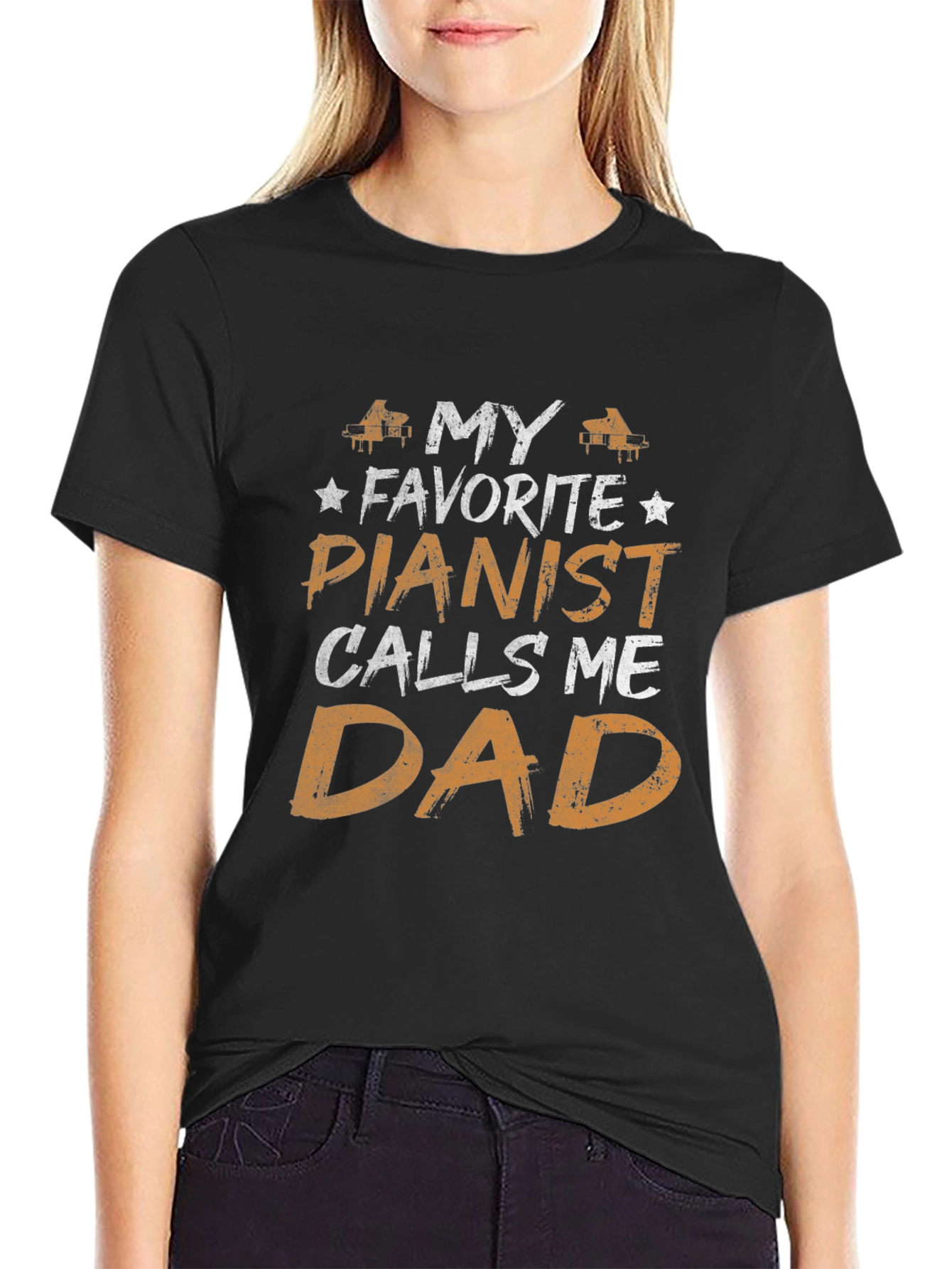 Black My Favorite Pianist Calls Me Dad T-Shirt view 2
