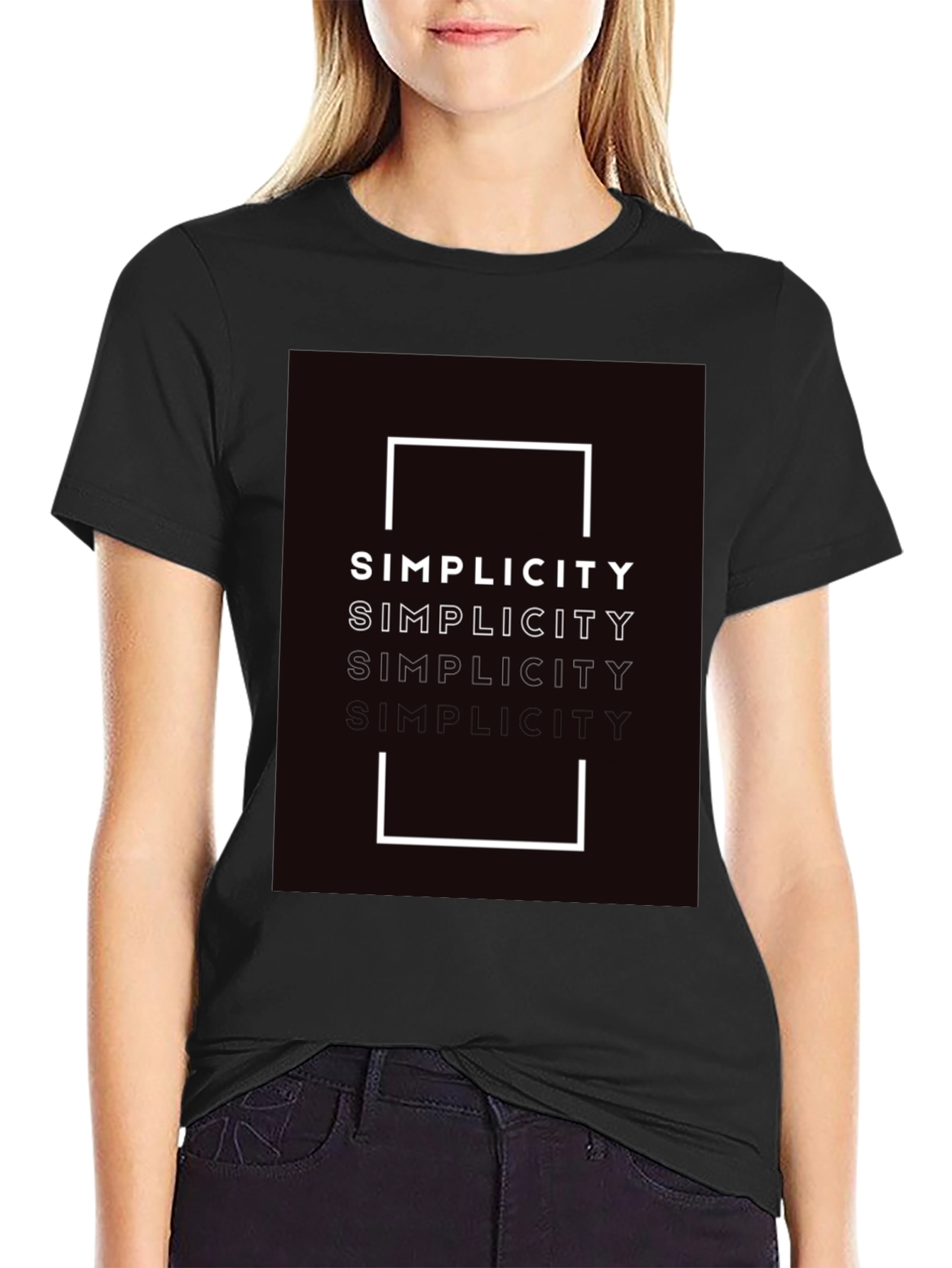 Black Simplicity Graphic Print Black T-Shirt view 2