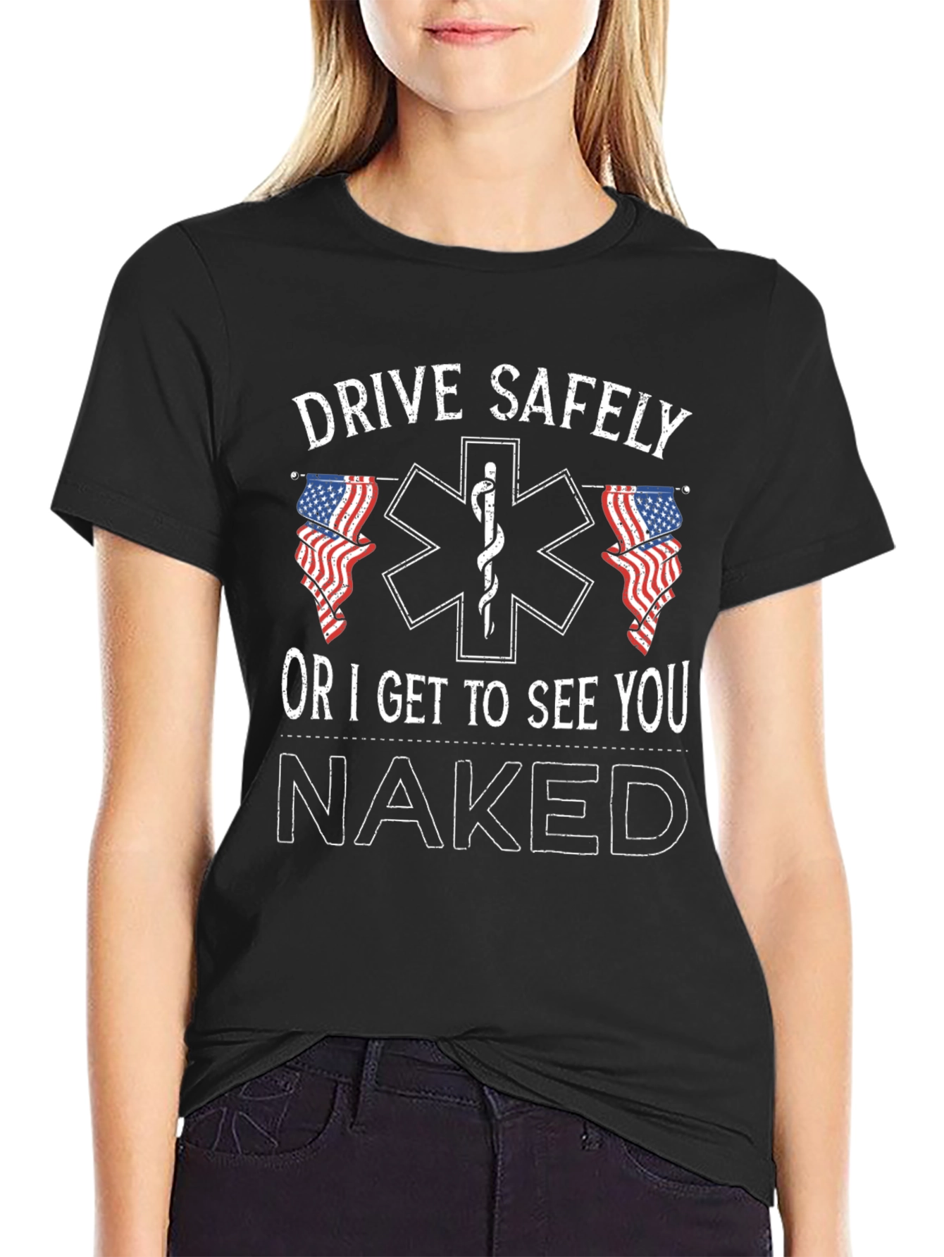 Black Drive Safely T-Shirt - Funny EMT/EMS Tee view 2