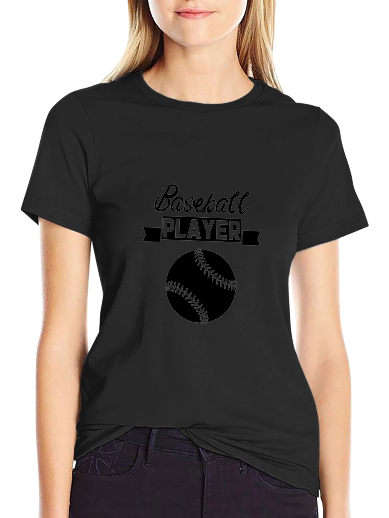 Black Baseball Player Graphic Black T-Shirt view 2