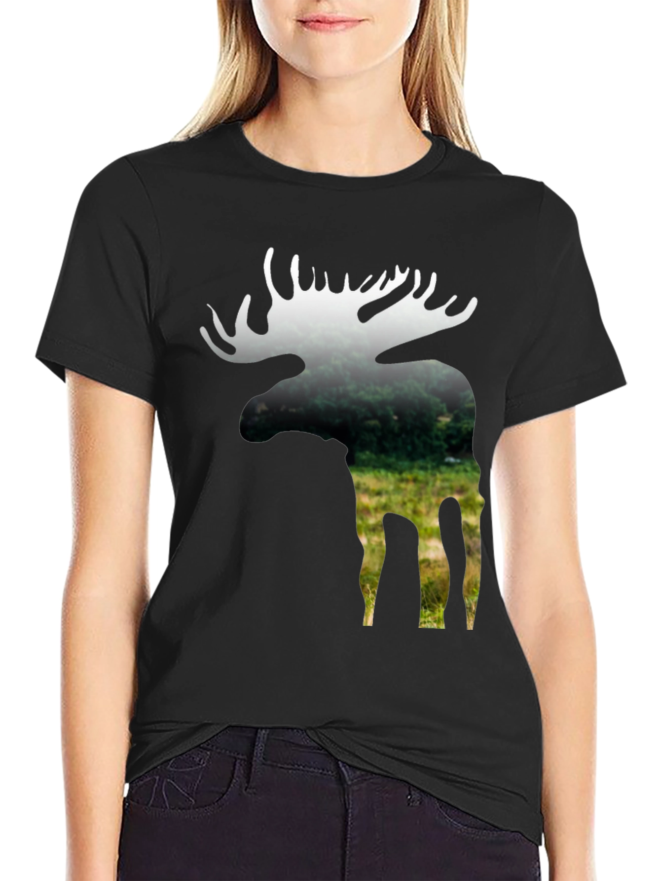 Black Nature Moose Graphic Tee - Black Cotton Blend view 2