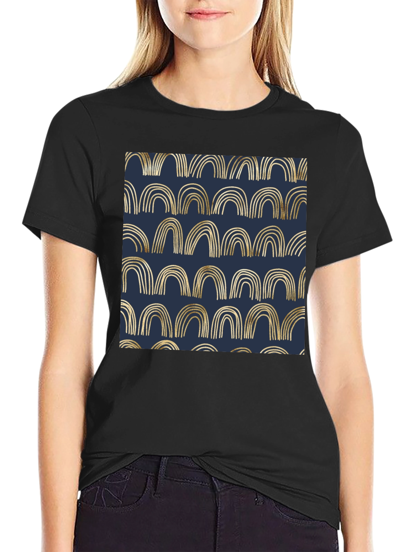 Black Gold Arches Graphic Black T-Shirt view 2