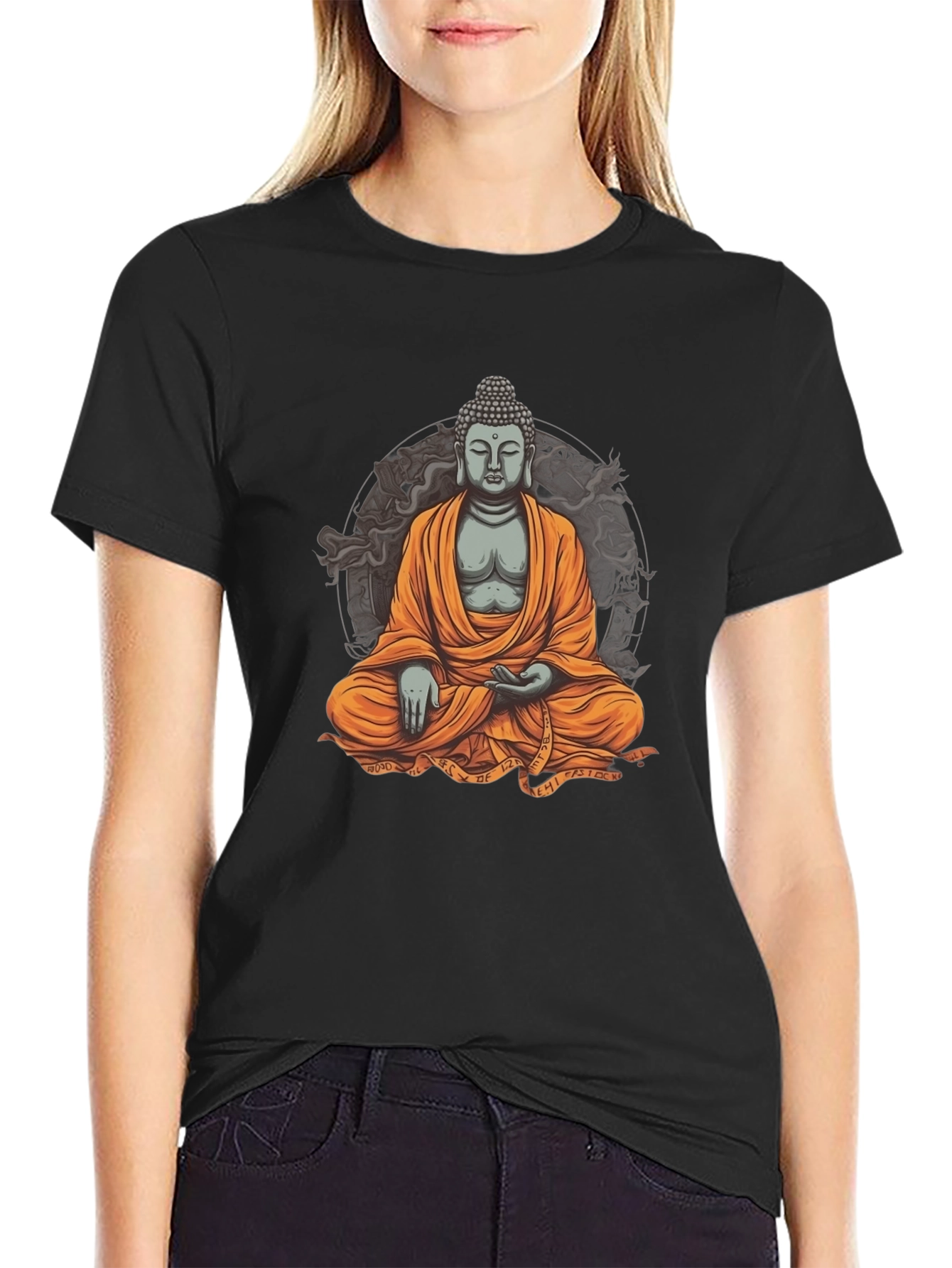 Black Buddha Graphic Black T-Shirt view 2