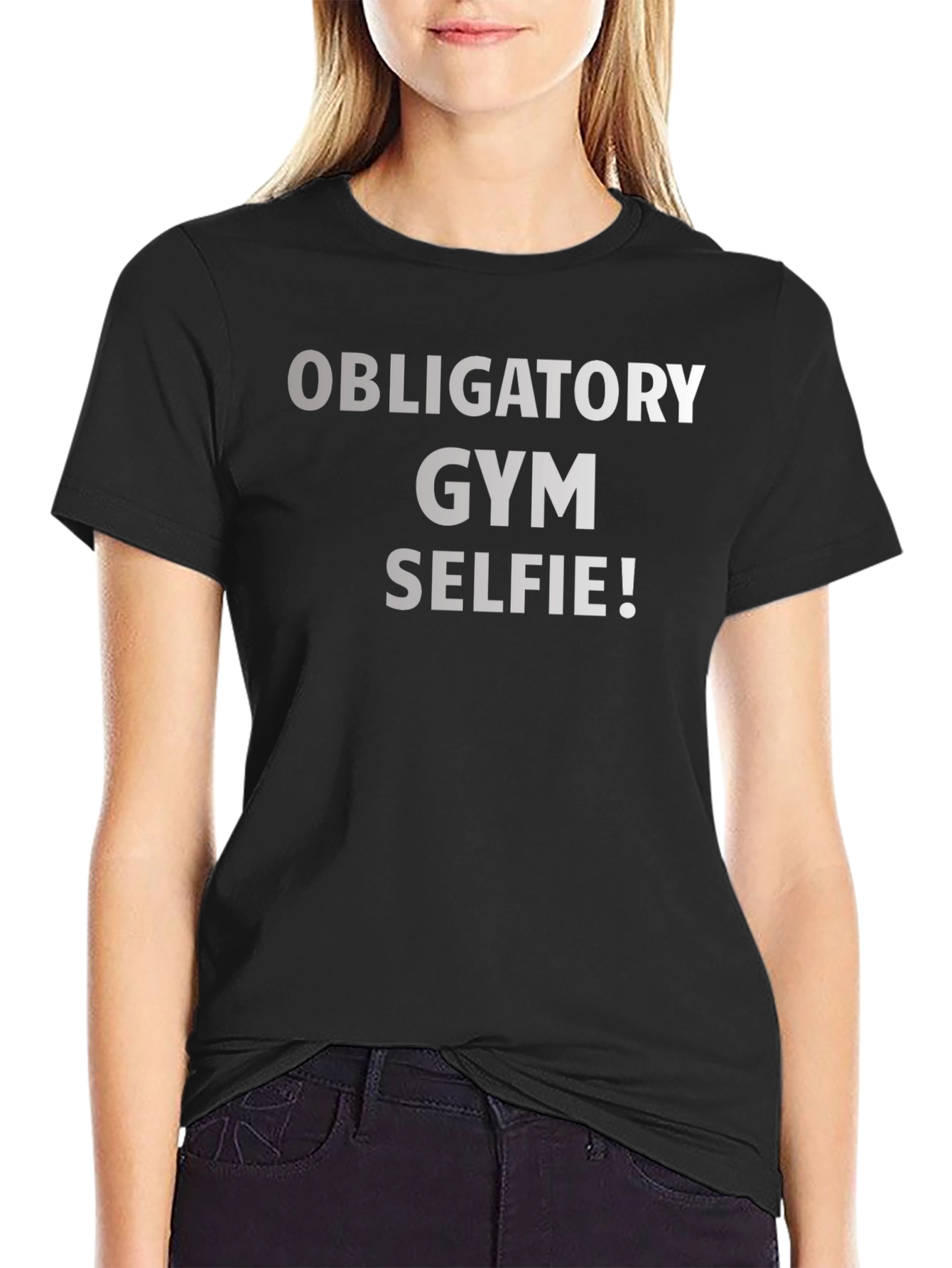 Black Obligatory Gym Selfie T-Shirt - Funny Workout Apparel view 2
