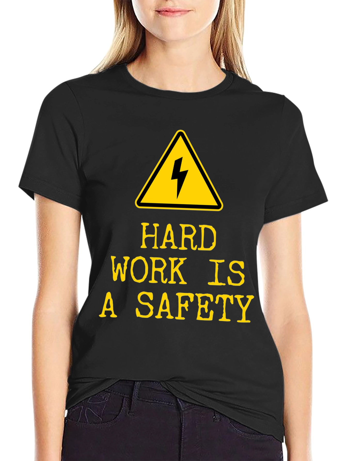 Black Hard Work is A Safety T-Shirt - Black view 2