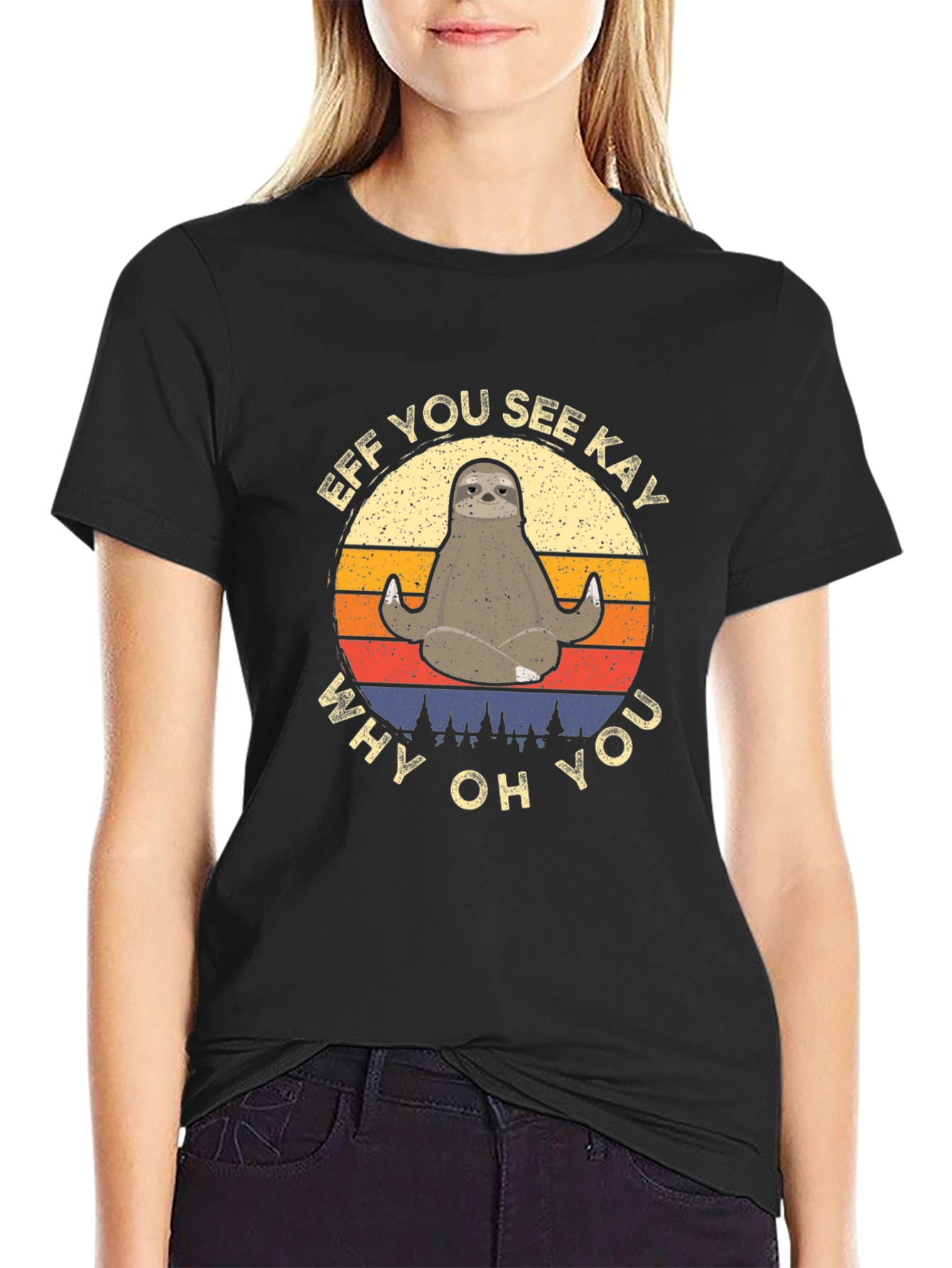 Black Funny Sloth Yoga T-Shirt - Eff You See Kay view 2