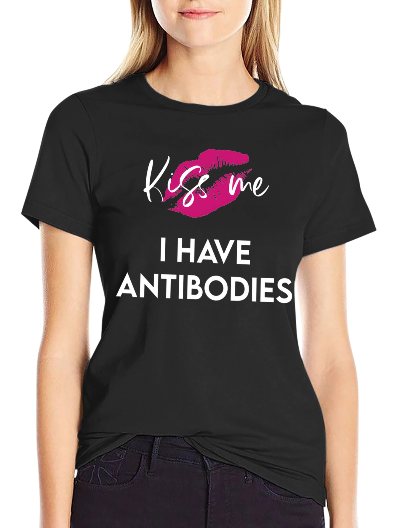 Black Kiss Me I Have Antibodies Graphic T-Shirt view 2