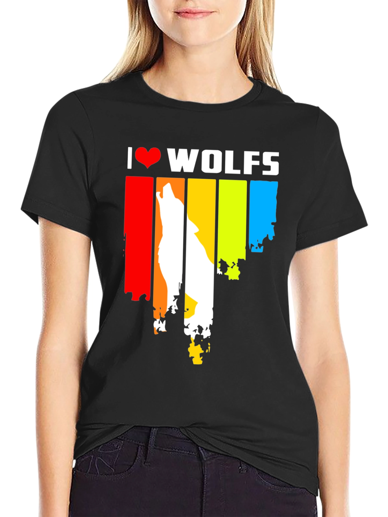 Black I Love Wolves Graphic Tee - Unique Design view 2
