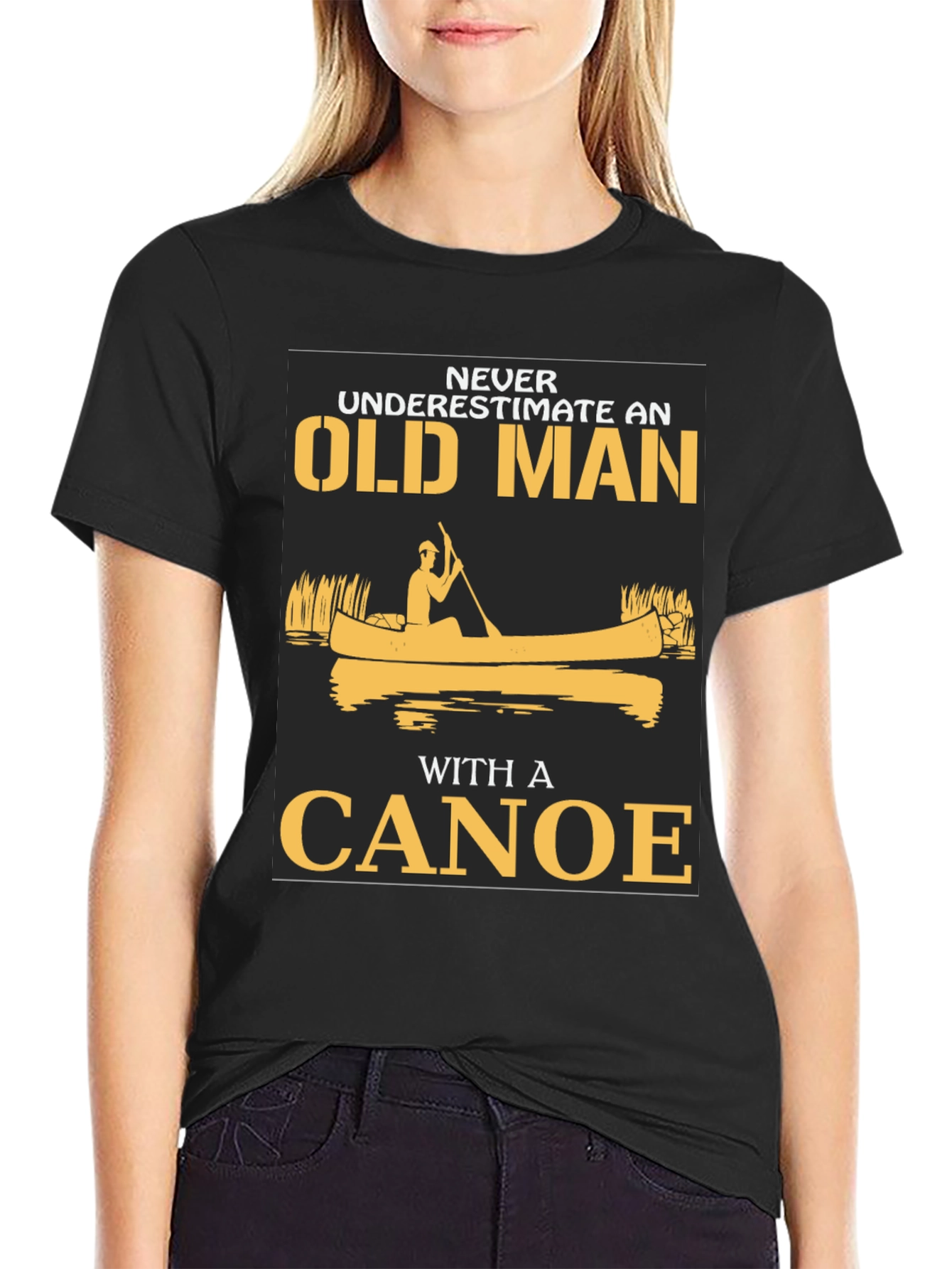 Black Old Man Canoe Graphic Tee - Black Cotton Blend view 2