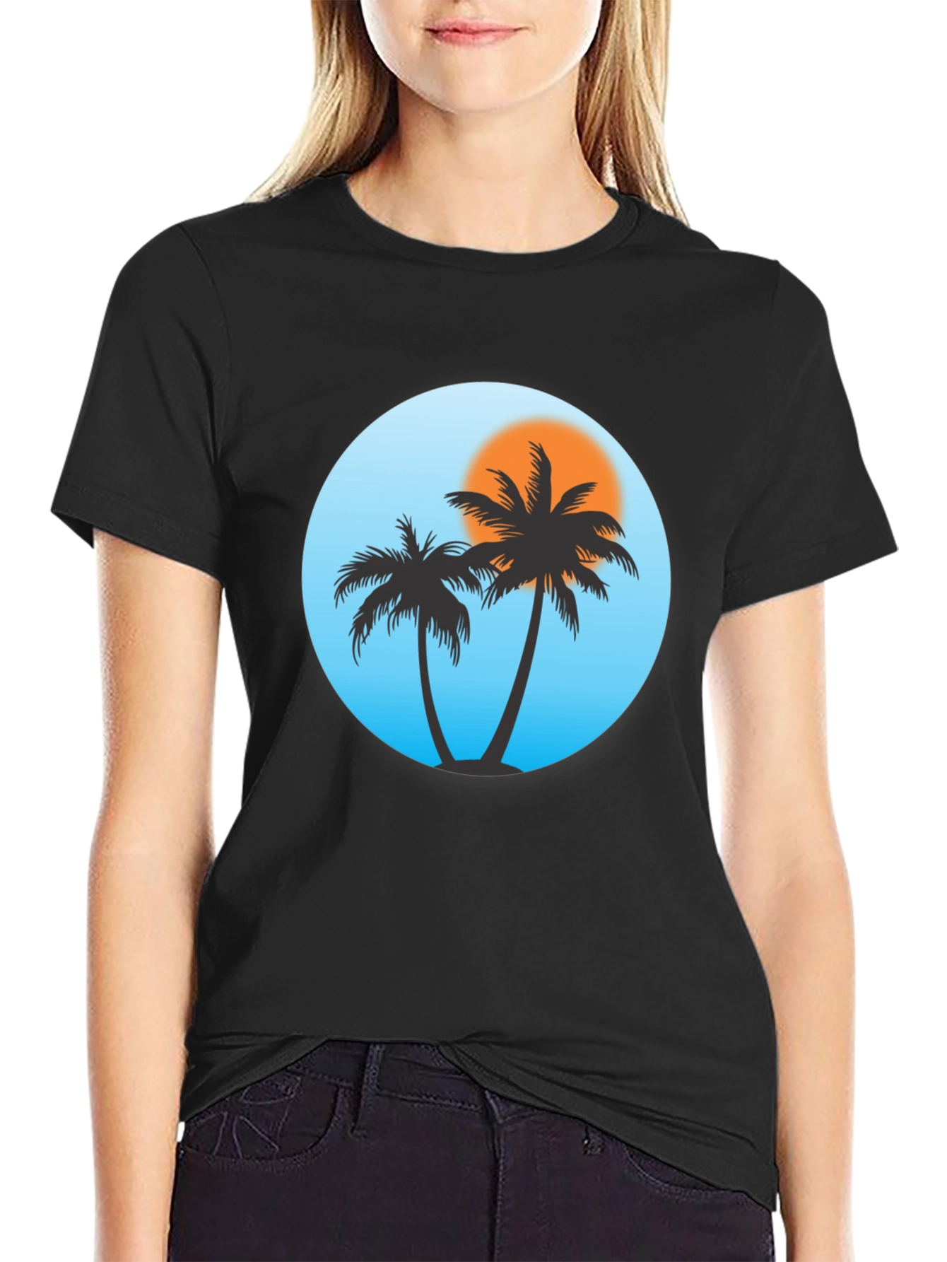 Black Tropical Palm Tree Black T-Shirt view 2